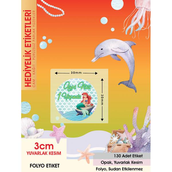 Deniz Kızı 2 Doğum Günü Etiket 3Cm - 130 Adet Folyo Sticker