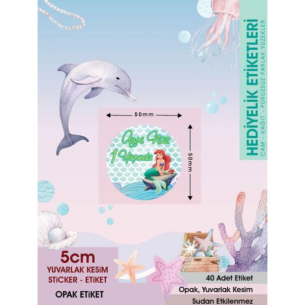 Deniz Kızı 2 Doğum Günü Etiket 5Cm - 40 Adet Opak Sticker
