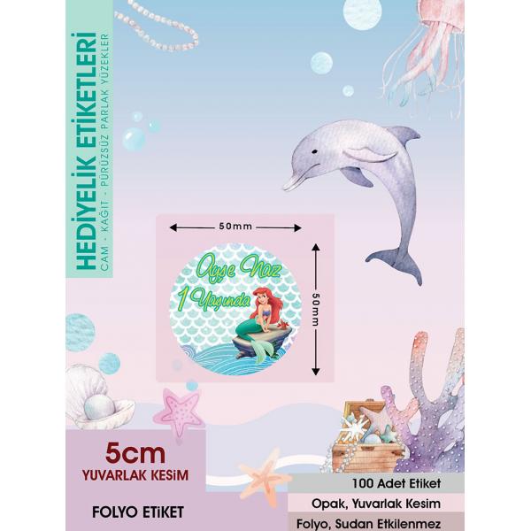 Deniz Kızı 2 Doğum Günü Etiket 5Cm - 100 Adet Folyo Sticker