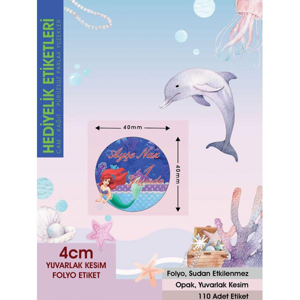 Deniz Kızı 2 Doğum Günü Etiket 4Cm -110 Adet Folyo Sticker