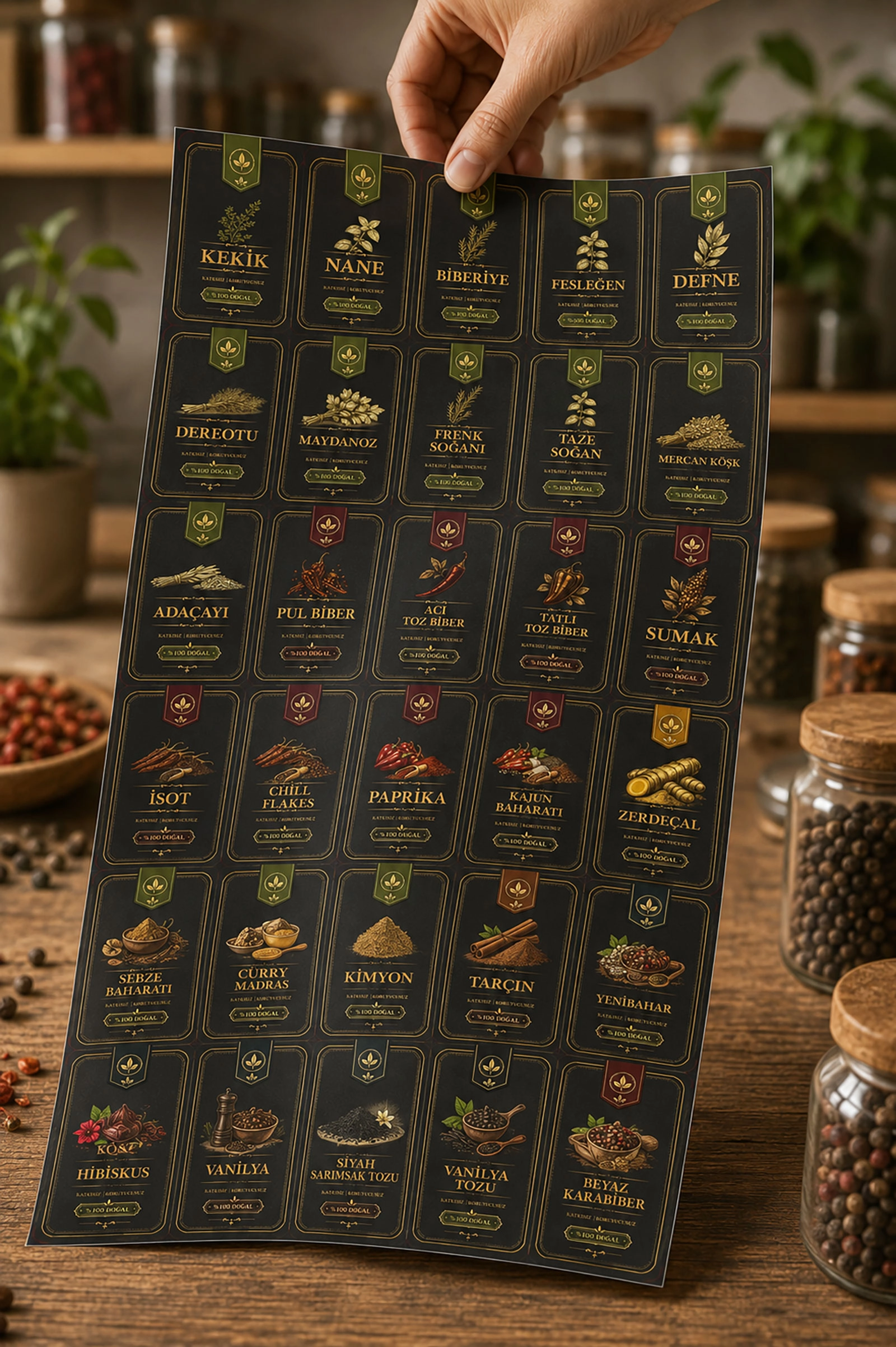 57 Çeşit Premium Baharat Etiketi Seti | Suya Dayanıklı Folyo Kavanoz Sticker