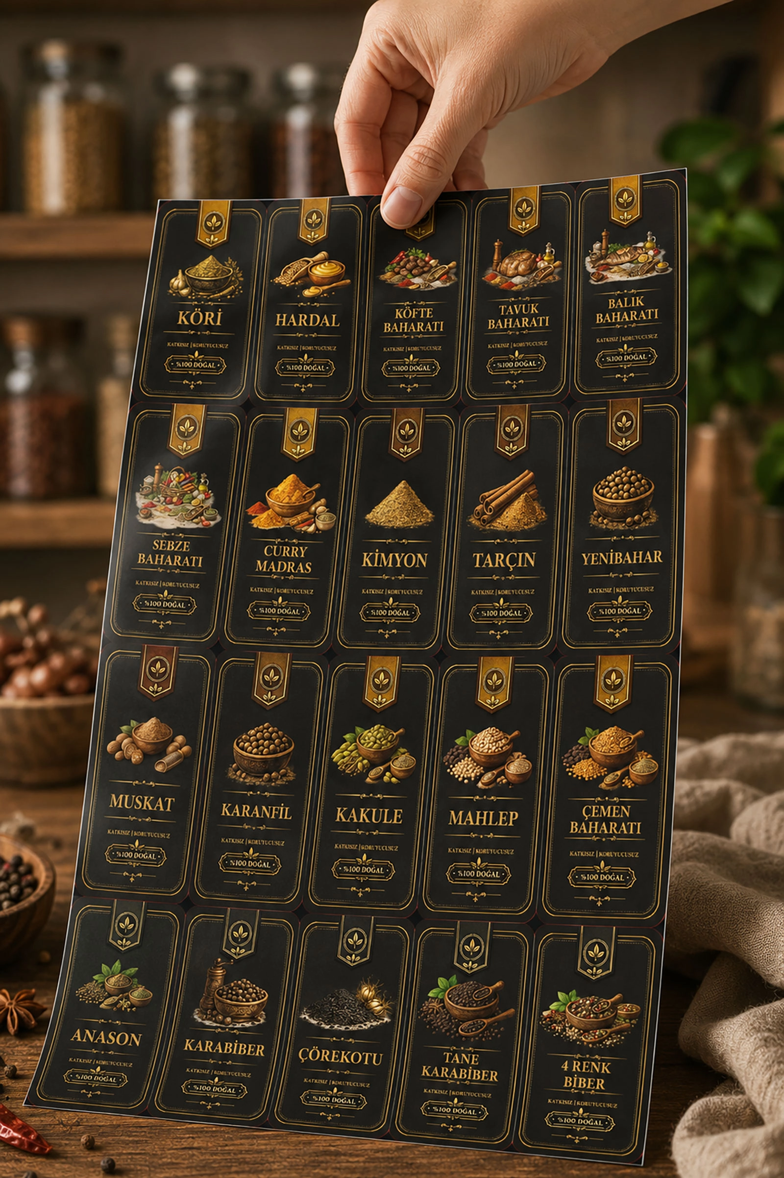 57 Çeşit Premium Baharat Etiketi Seti | Suya Dayanıklı Folyo Kavanoz Sticker