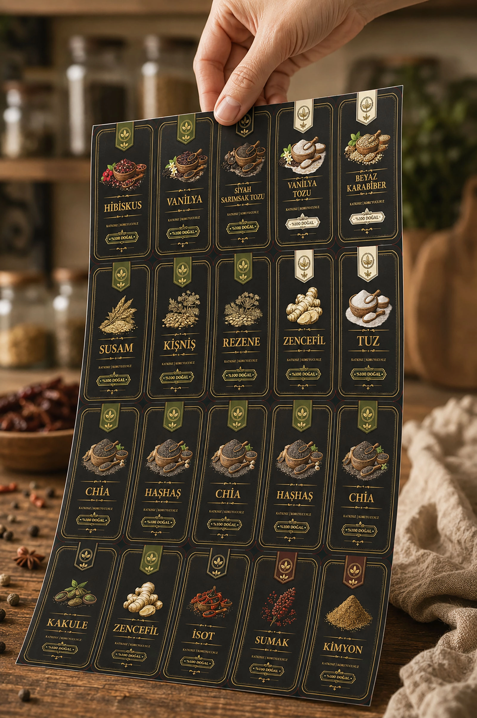 57 Çeşit Premium Baharat Etiketi Seti | Suya Dayanıklı Folyo Kavanoz Sticker