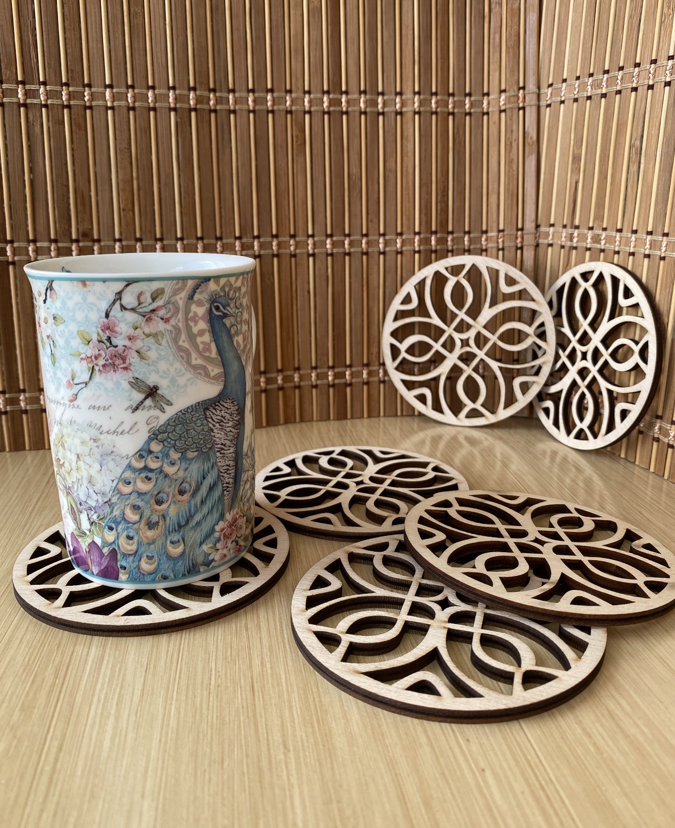 Ahşap Bardak Altlığı Model 1 (6’lı Set - 10 CM - 4Mm Kavak)