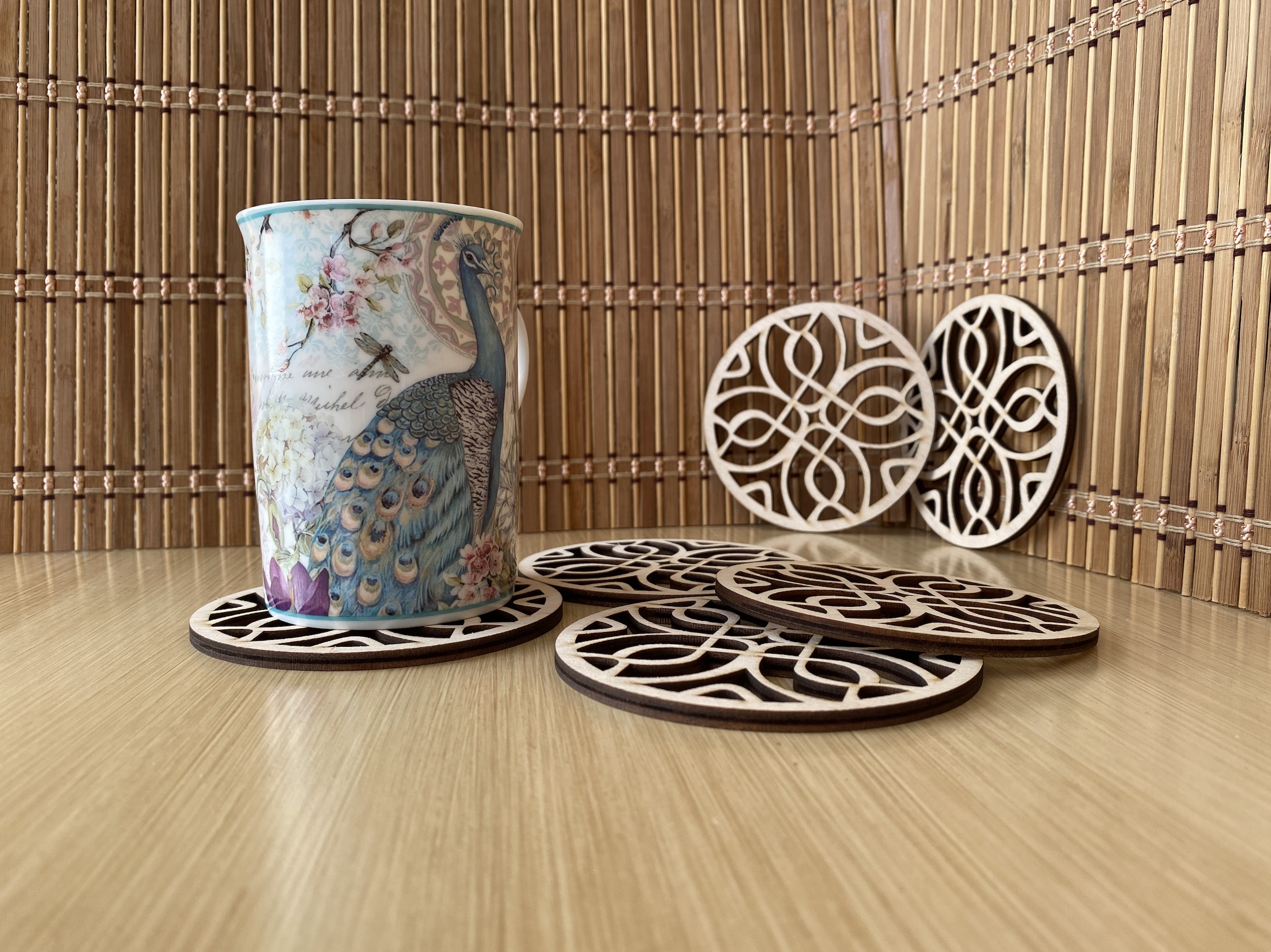 Ahşap Bardak Altlığı Model 1 (6’lı Set - 10 CM - 4Mm Kavak)