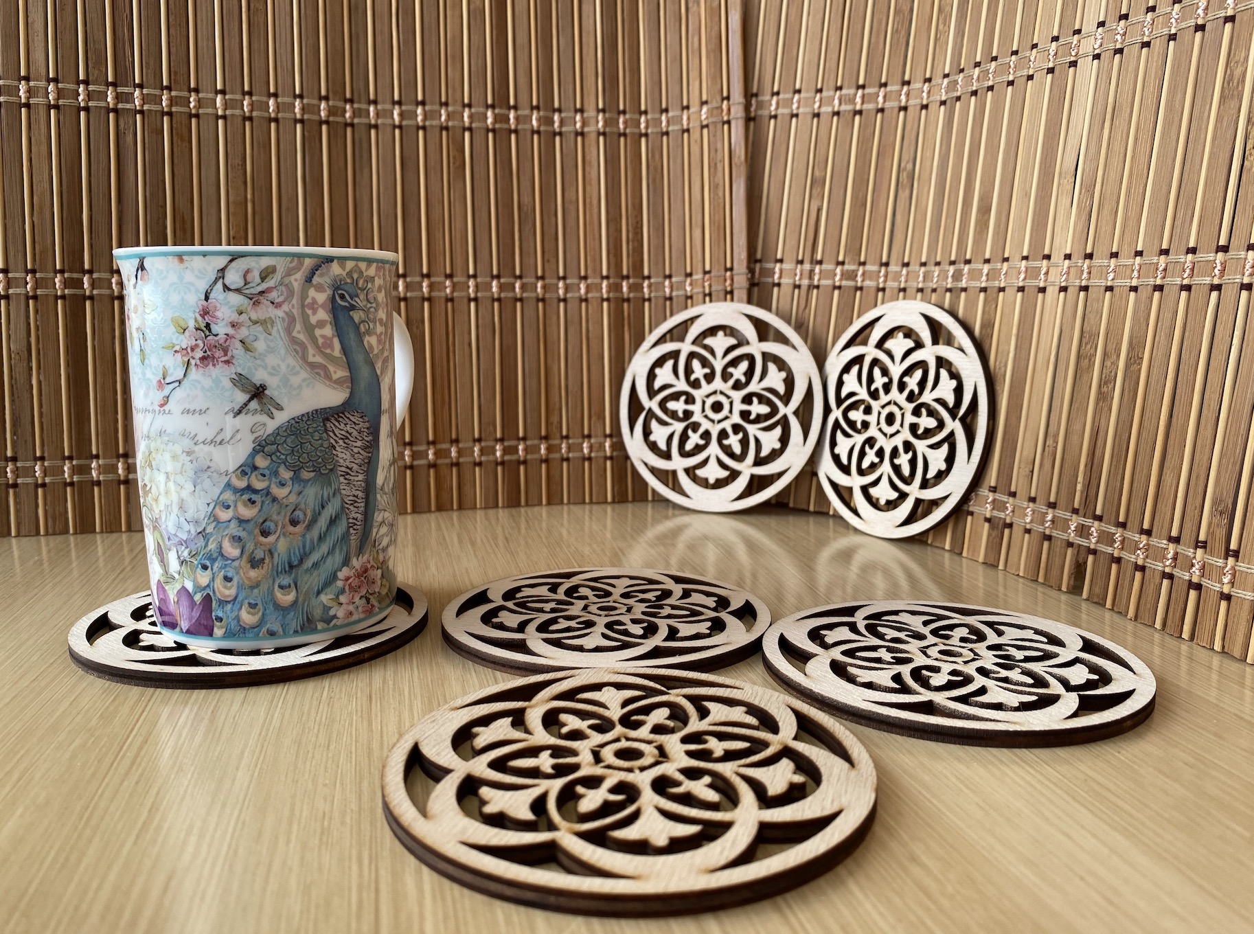 Ahşap Bardak Altlığı Model 2 (6’lı Set - 10 CM - 4Mm Kavak)