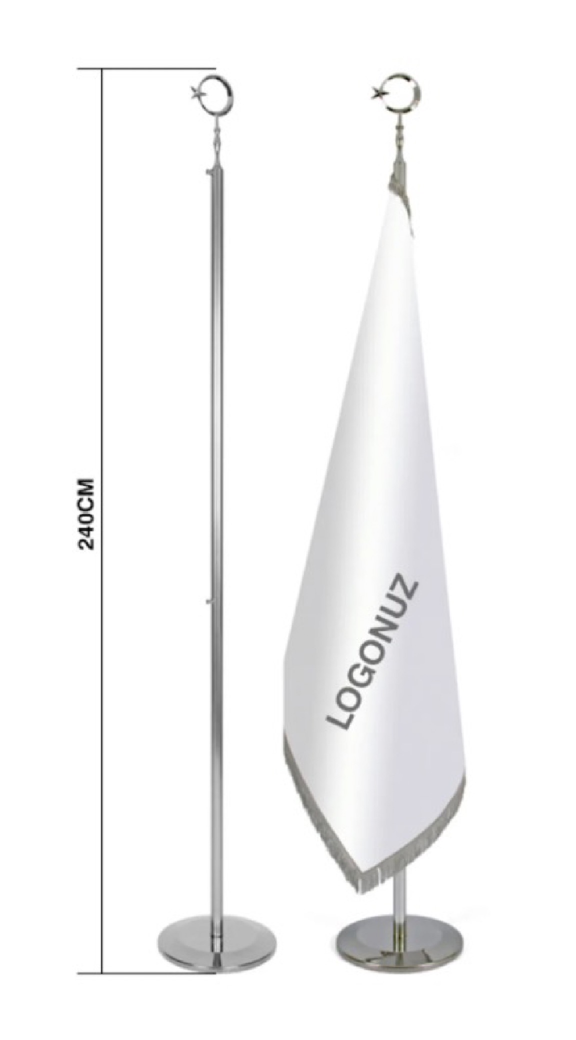 Logo%20Baskılı%20Krom%20Makam%20Bayrağı,%20Saçaklı