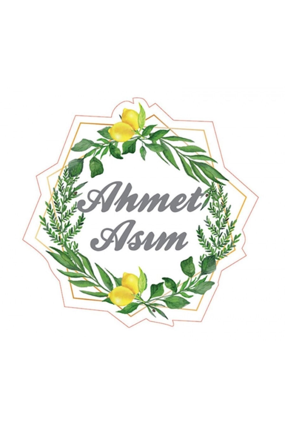 Limon Çiçekli Çelenk Modelli Etiket - 3 Cm Özel Kesim - Kare Kuşe Kağıt Yapışkanlı Sticker