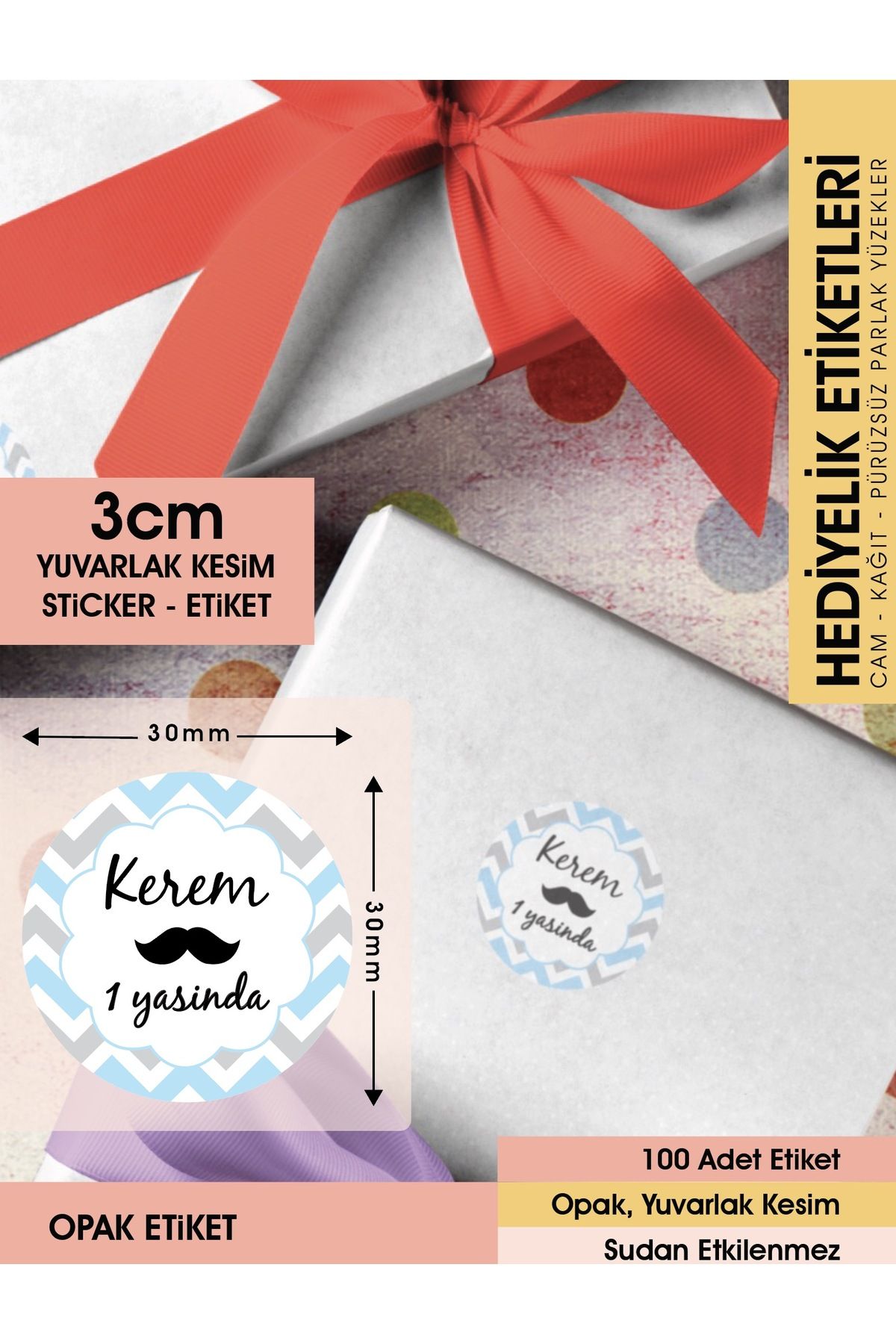 Erkek Bebek Doğum Günü Etiketi, 3 Cm - 100 Adet Opak Sticker
