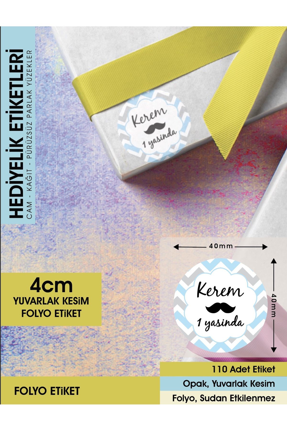 Erkek Bebek Doğum Günü Etiketi, 4 Cm - 110 Adet Folyo Sticker