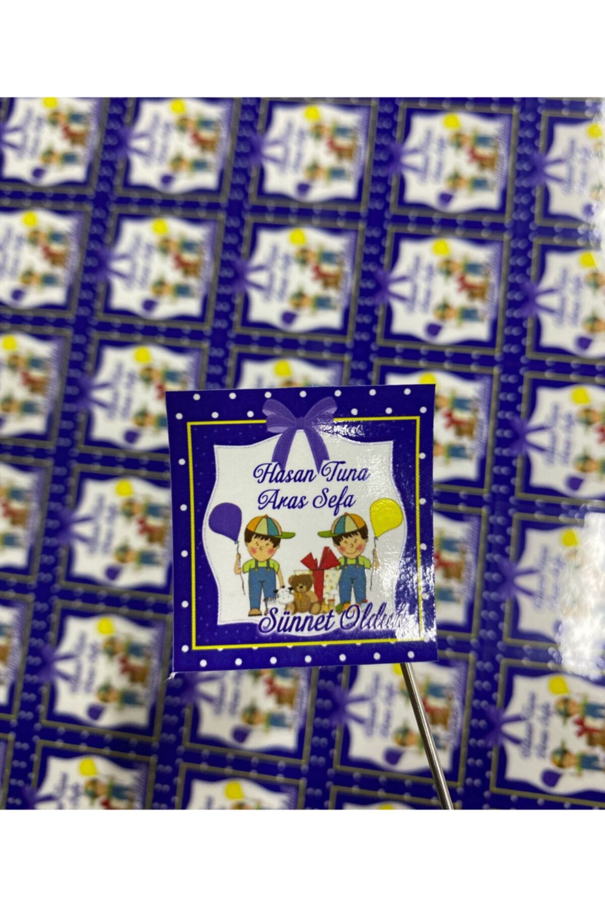 Sünnet Etiketi Lacivert Cemiyet Için Ürünlerinize Özel 3,3x3,5cm - 80 Adet Opak Etiket