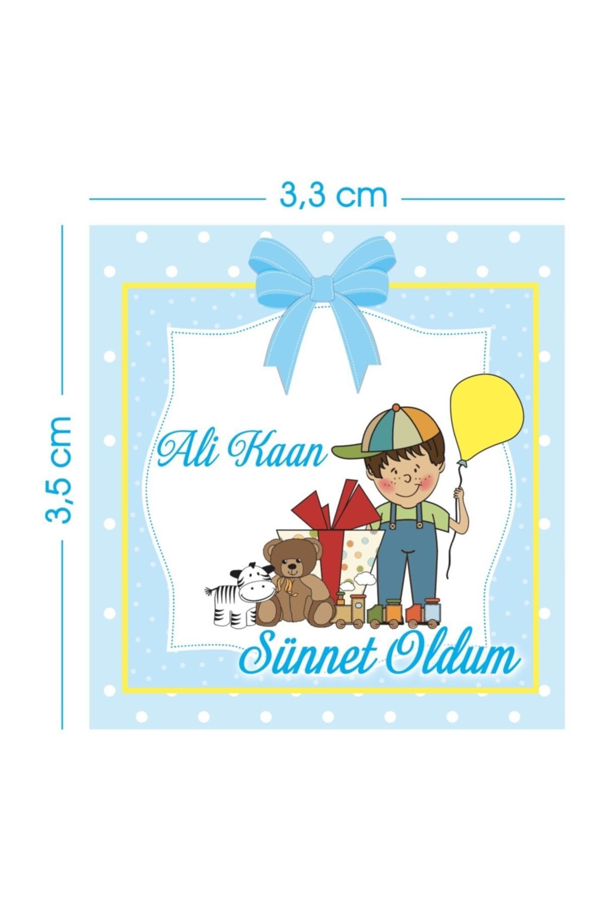 Sünnet Etiketi Mavi Cemiyet Için Ürünlerinize Özel 3,3x3,5cm - 80 Adet Opak Etiket