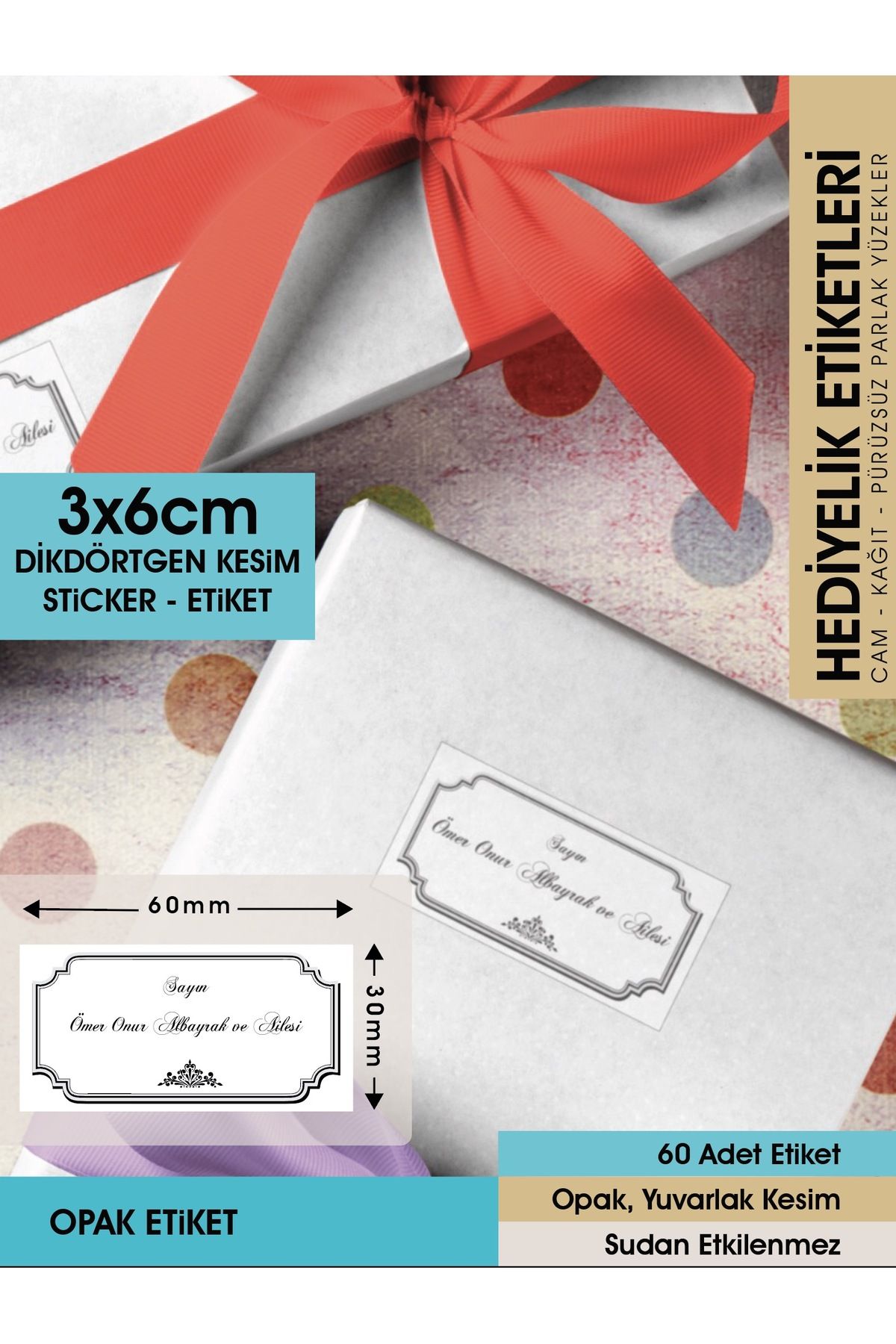 Şekil 1, Siyah Motifli Beyaz Zeminli Etiket - 3x6cm Dikdörtgen Düz Kesim - 60 ADET OPAK STİCKER