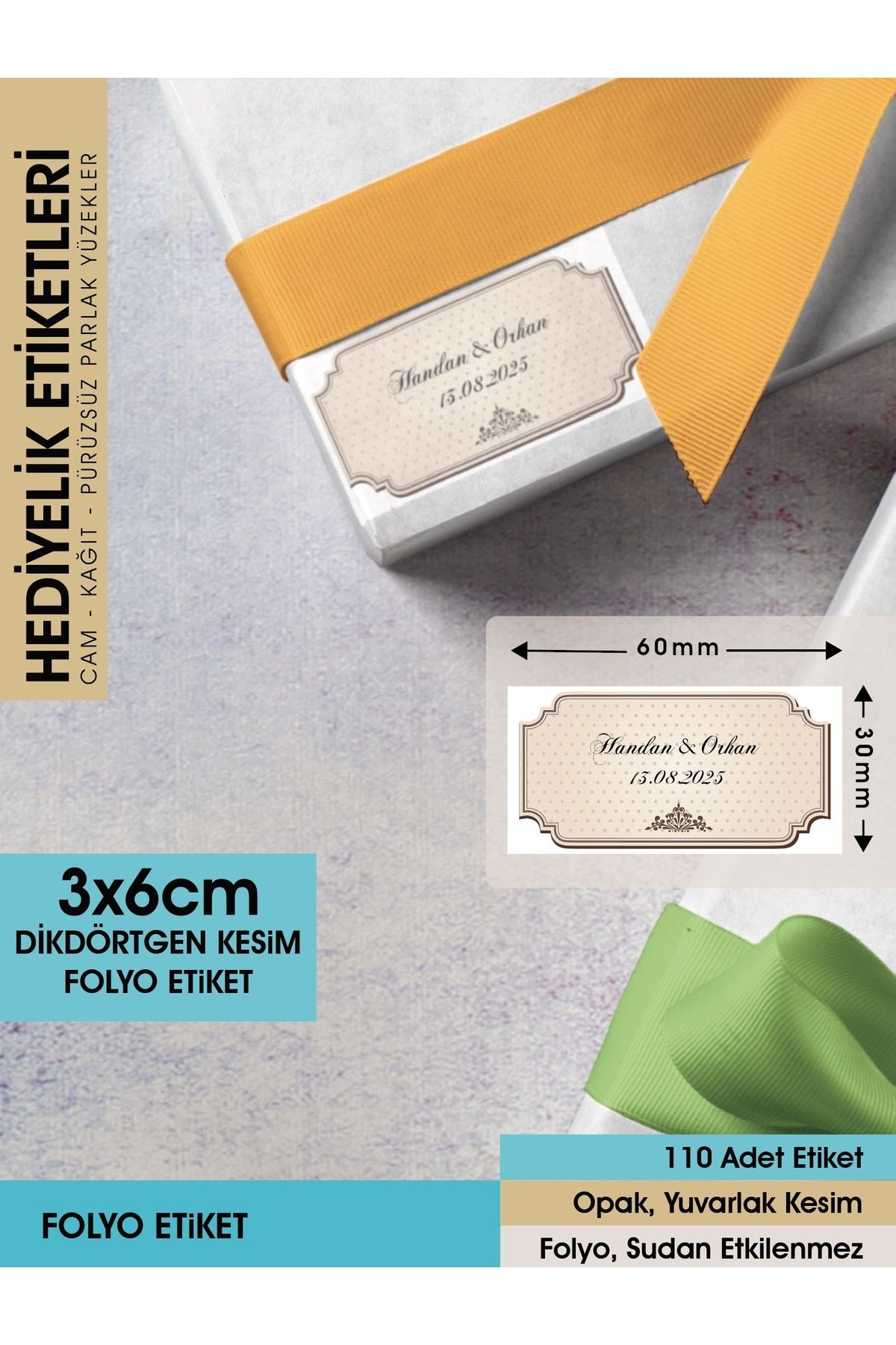 ŞEKİL 2, KAHVERENGİ ZEMİNLİ VİNTAGE ETİKET - 3X6CM DİKDÖRTGEN DÜZ KESİM - 110 ADET FOLYO STİCKER