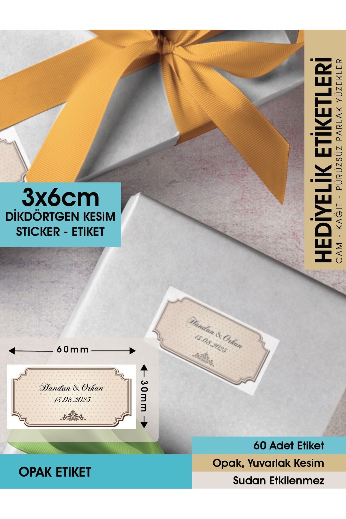 Şekil 2, Kahverengi Zeminli Vintage Etiket - 3x6cm Dikdörtgen Düz Kesim - 60 ADET OPAK STİCKER