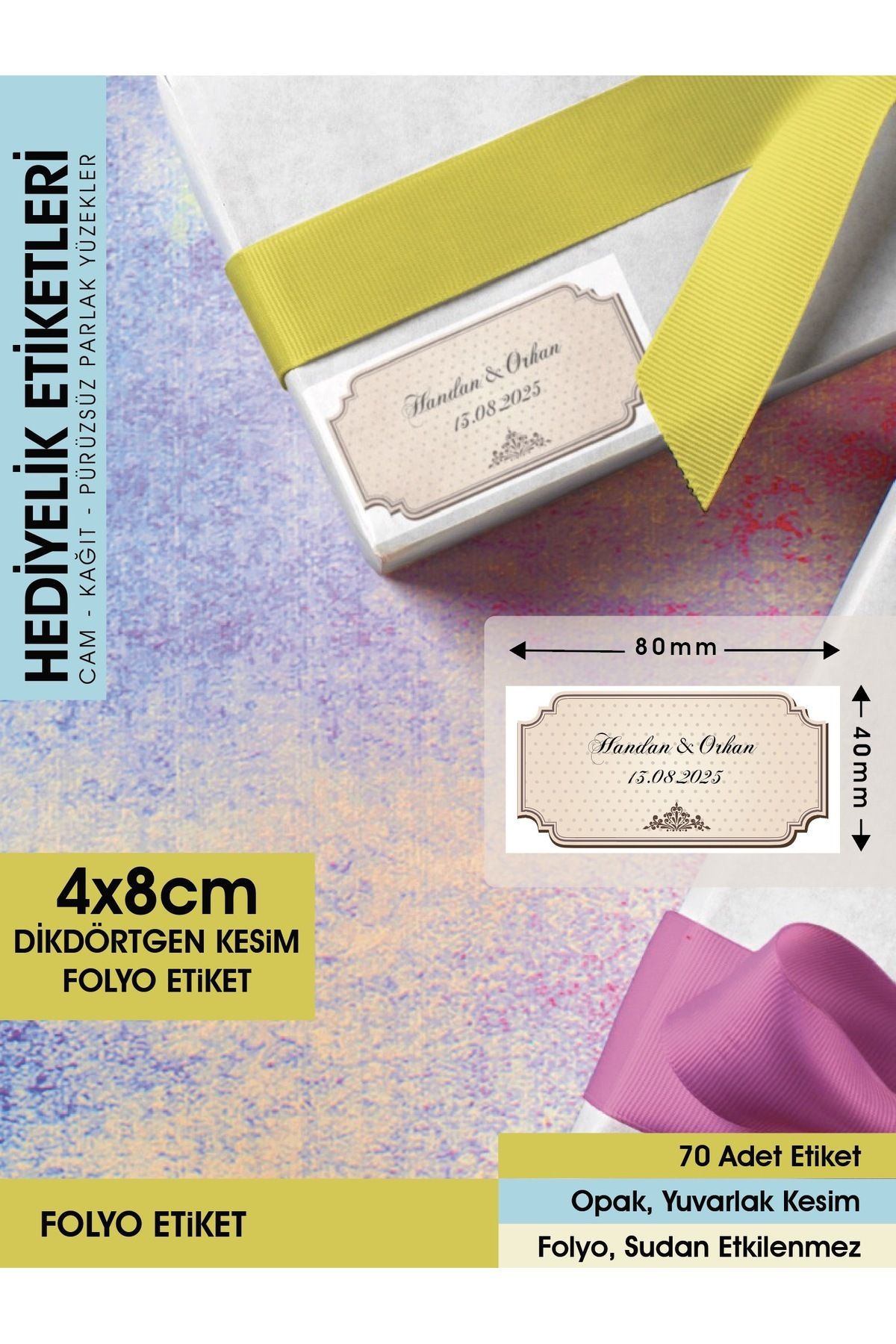 ŞEKİL 2, KAHVERENGİ ZEMİNLİ VİNTAGE ETİKET - 4X8CM DİKDÖRTGEN DÜZ KESİM - 70 ADET FOLYO STİCKER