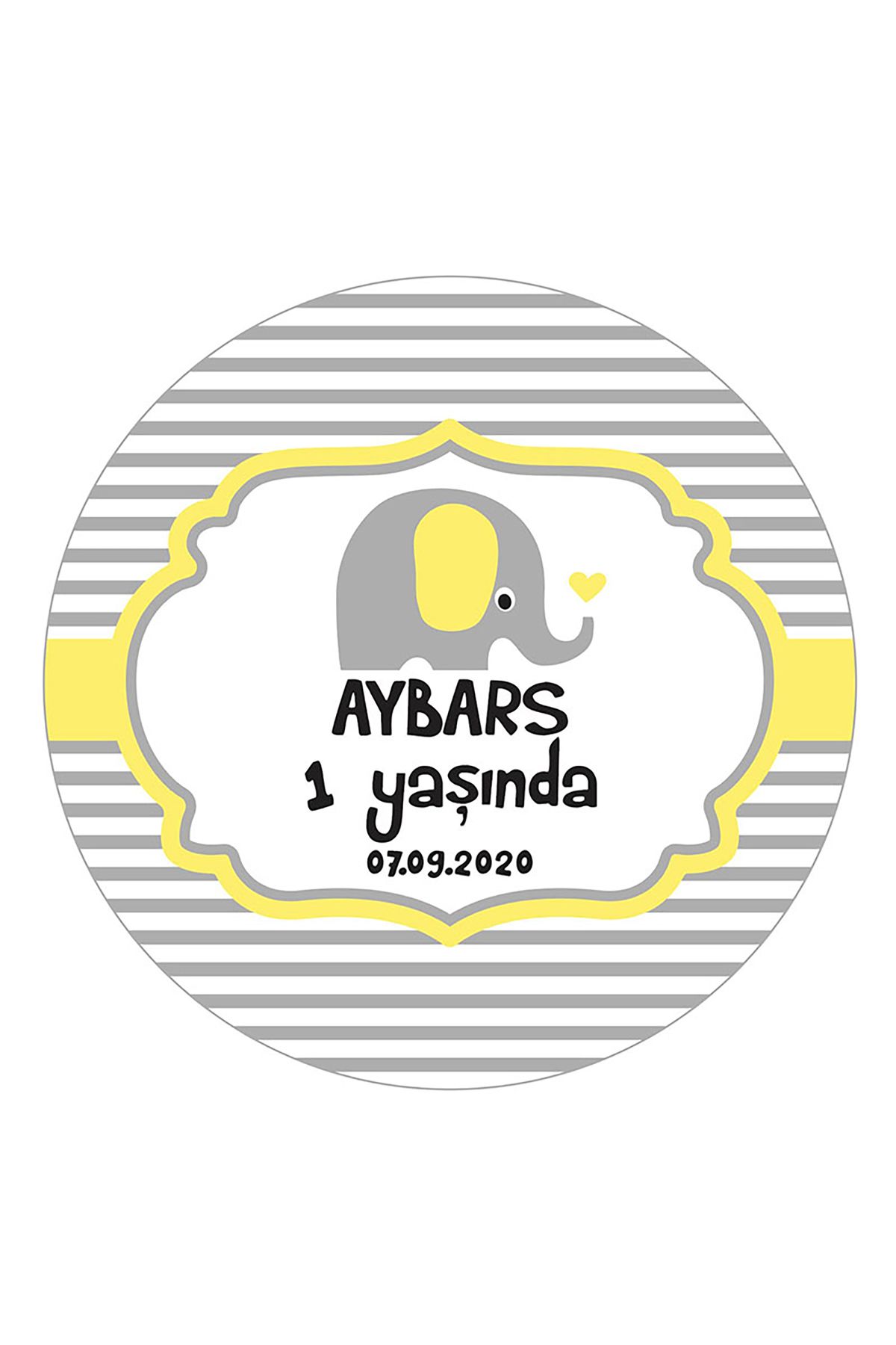 Erkek Çocuk Sarı Fil Konsept, Cemiyetleriniz İçin 3cm - 100 Adet Opak Sticker