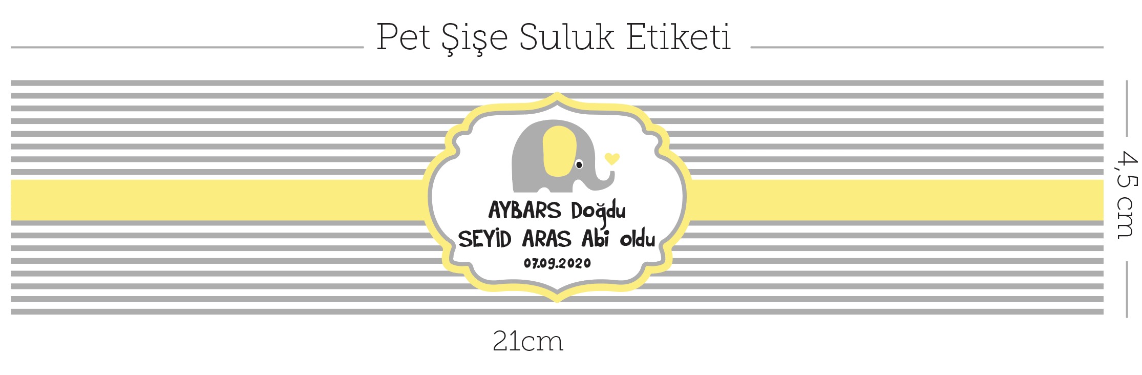 Suluk Pet Şişe ETİKETİ Erkek Çocuk Sarı Fil Concept - 24 adet Kuşe Etiket