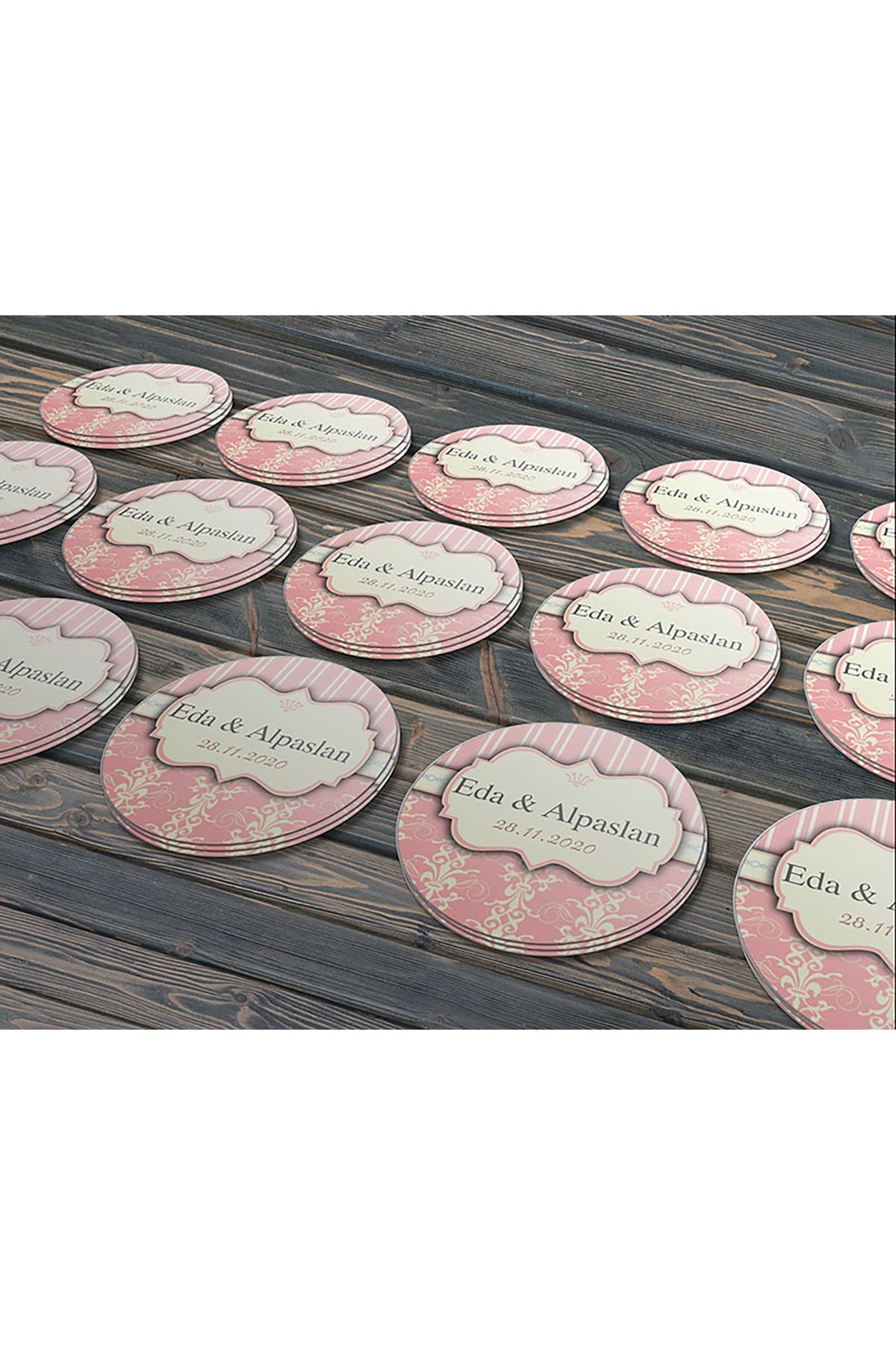 Pembe Motifli Davetiye Etiketi, Cemiyet Için Ürünlerinize Özel 4cm - 60 Adet Opak Sticker