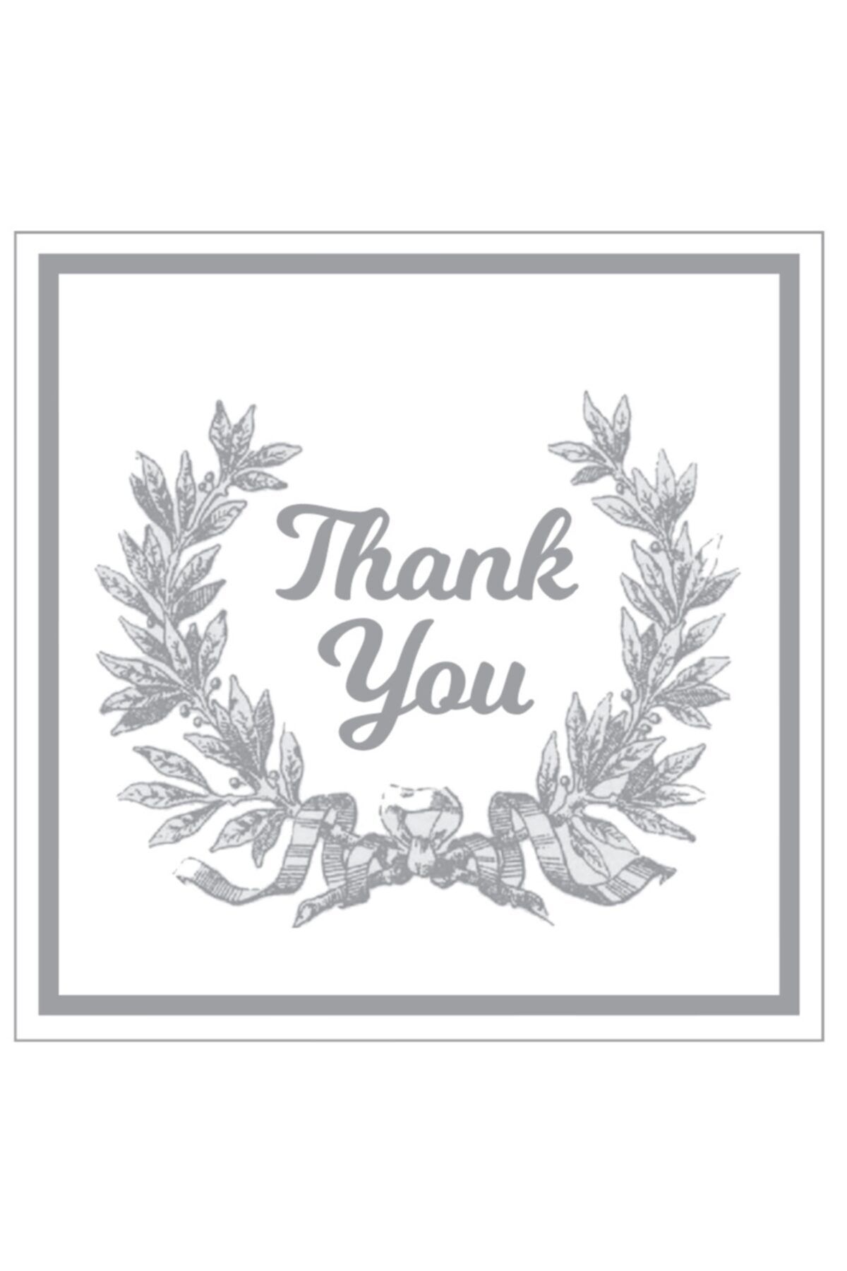 Gri Çelenk Konsept ’’thank You’’ Etiketi, Ürünlerinize Özel 5cm - 50 Adet Opak Etiket