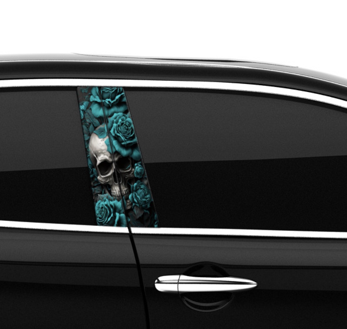 Araba Etiketleri, Tuning Kaplama, Direk Folyosu - Mavi Gül Kuru Kafa, Turquoise Skull