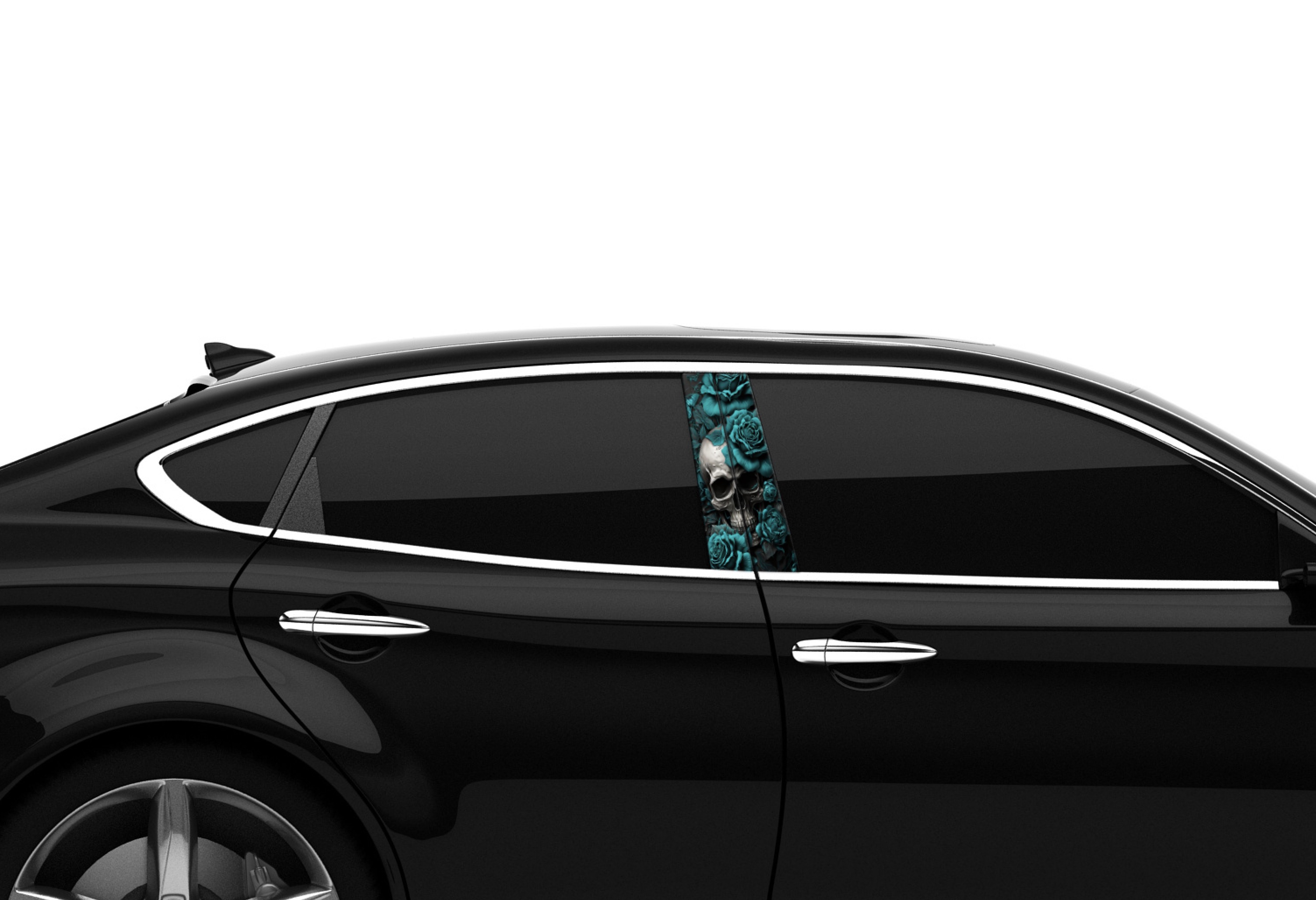 Araba Etiketleri, Tuning Kaplama, Direk Folyosu - Mavi Gül Kuru Kafa, Turquoise Skull