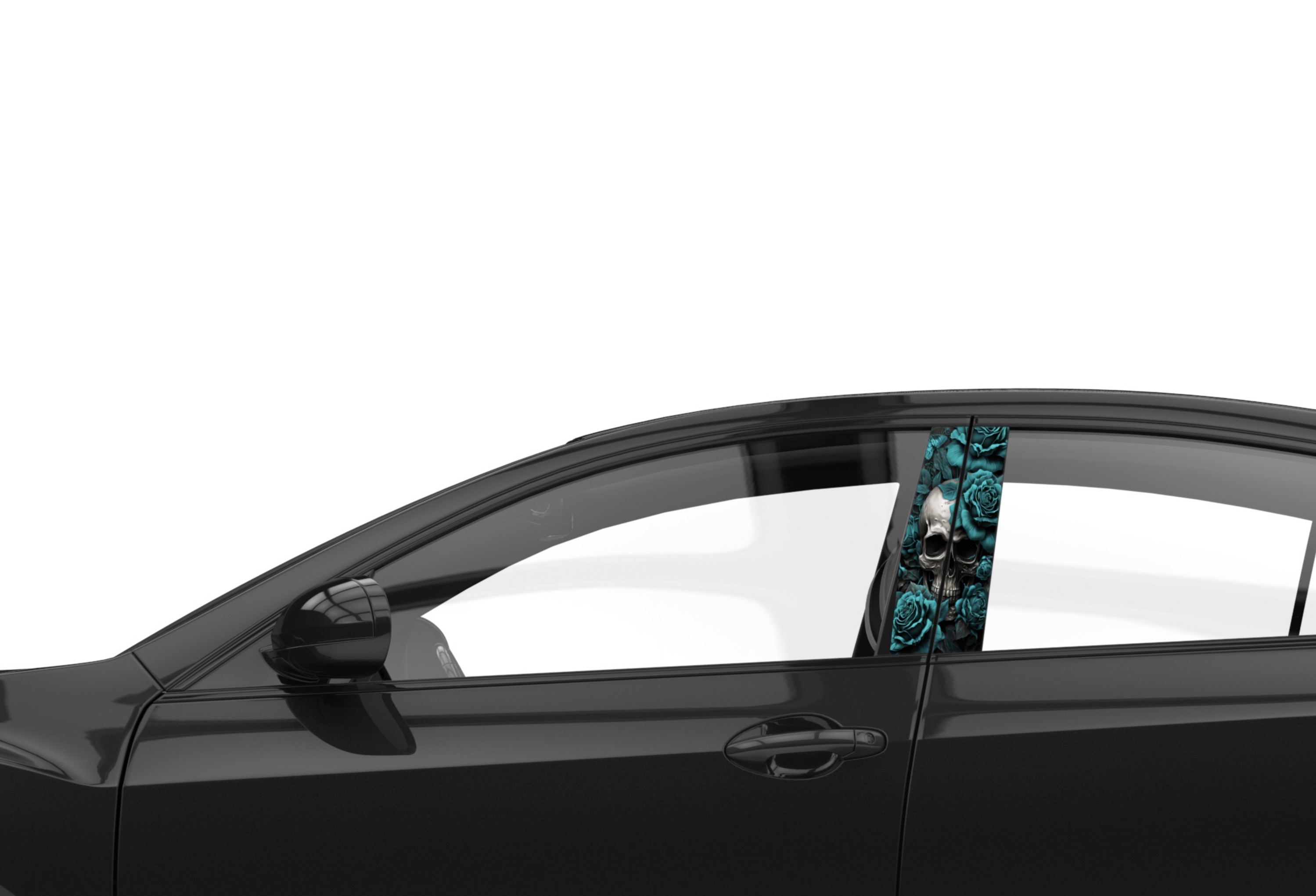 Araba Etiketleri, Tuning Kaplama, Direk Folyosu - Mavi Gül Kuru Kafa, Turquoise Skull