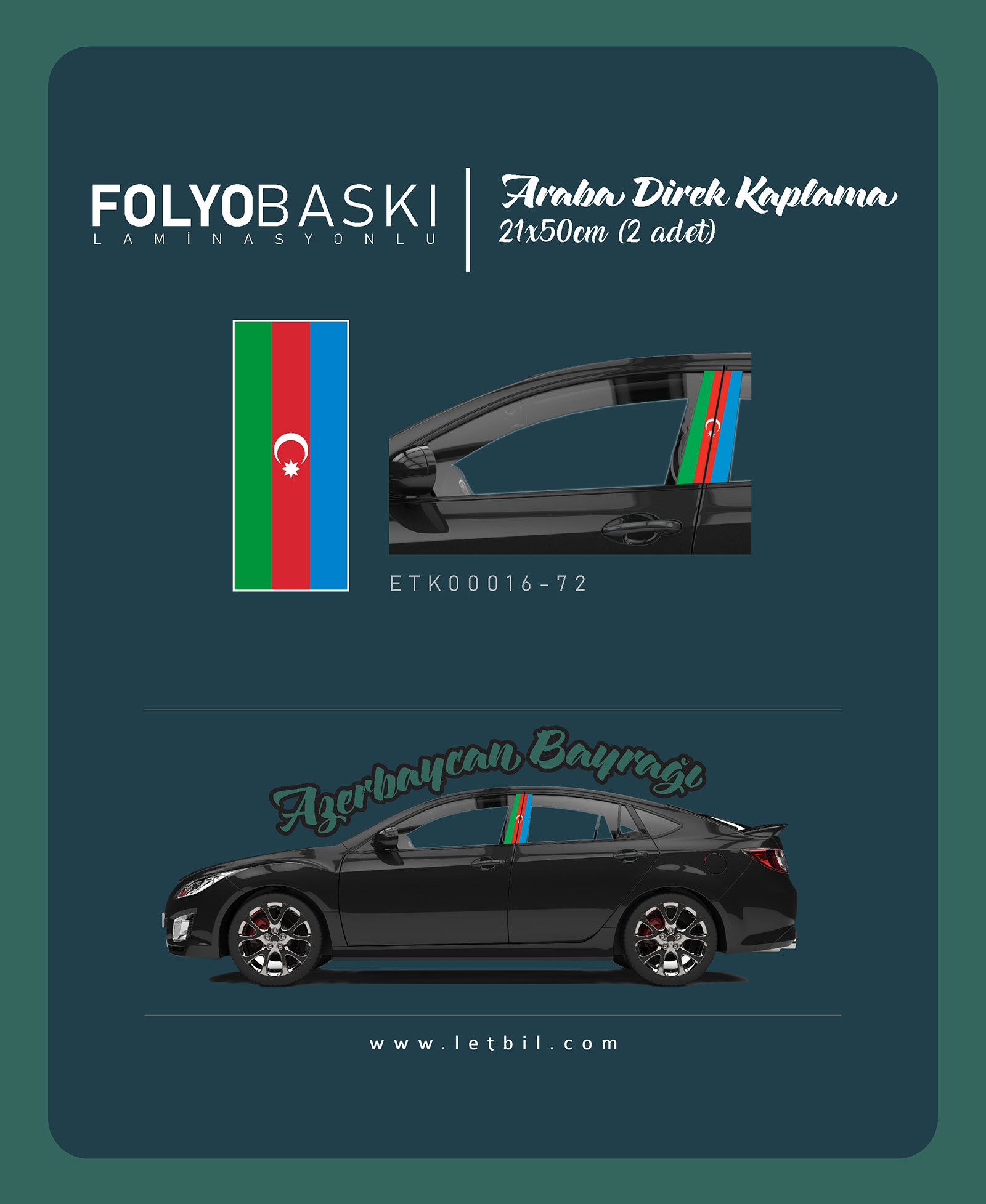Araba Etiketleri, Tuning Kaplama, Direk Folyosu - Azerbaycan Bayrağı