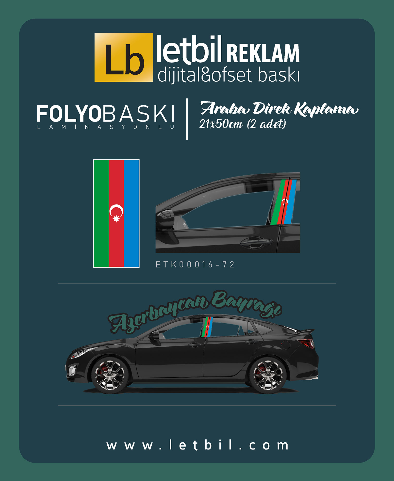 Araba Etiketleri, Tuning Kaplama, Direk Folyosu - Azerbaycan Bayrağı