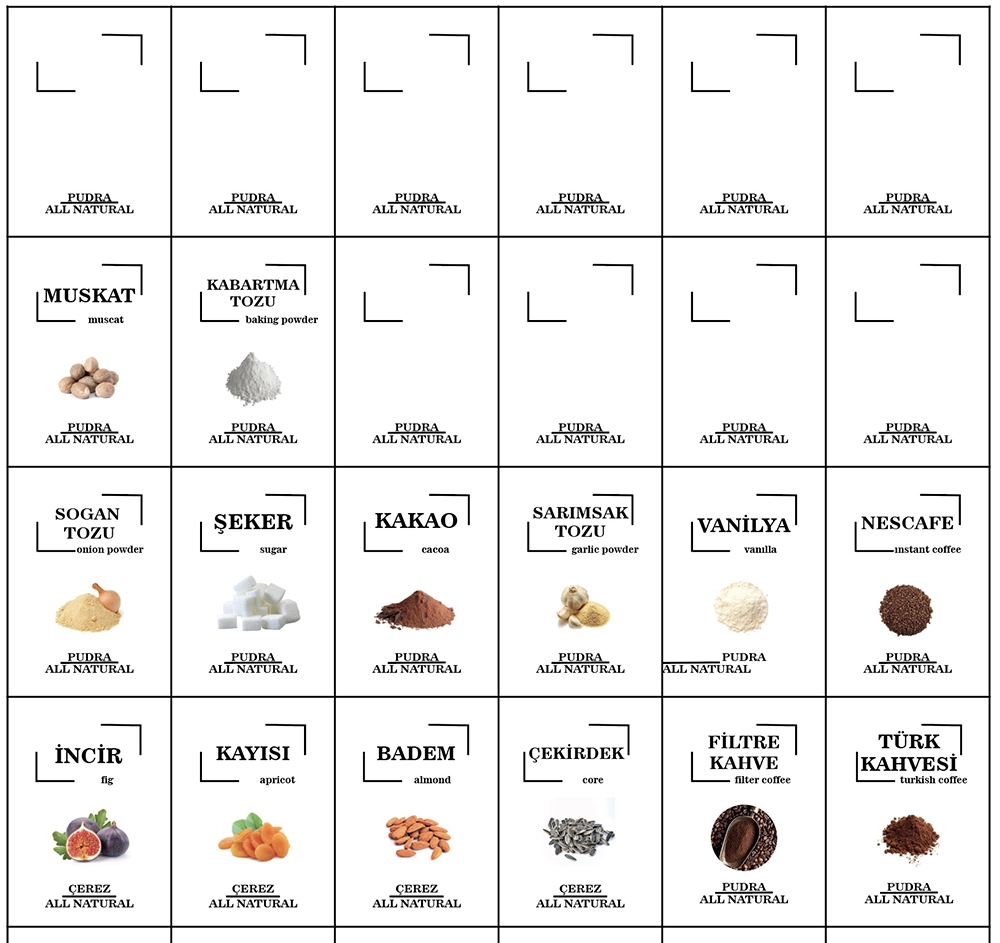 Renkli Kuruyemiş, Baharat, Bakliyat için Suya Dayanıklı Etiketleri - 114 Adet Folyo Sticker