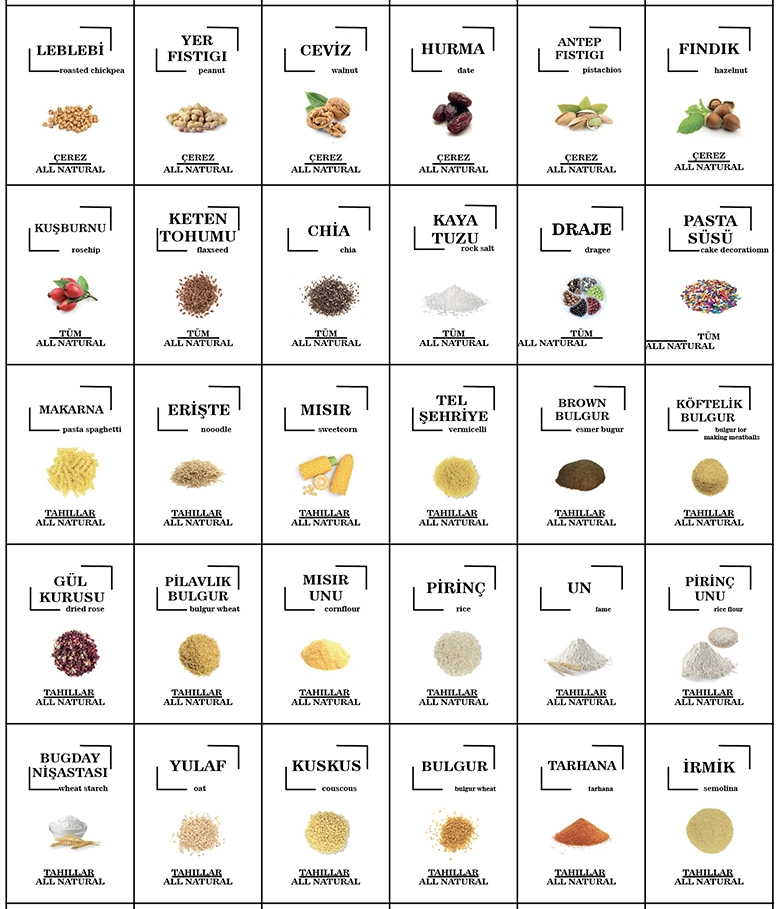 Renkli Kuruyemiş, Baharat, Bakliyat için Suya Dayanıklı Etiketleri - 114 Adet Folyo Sticker
