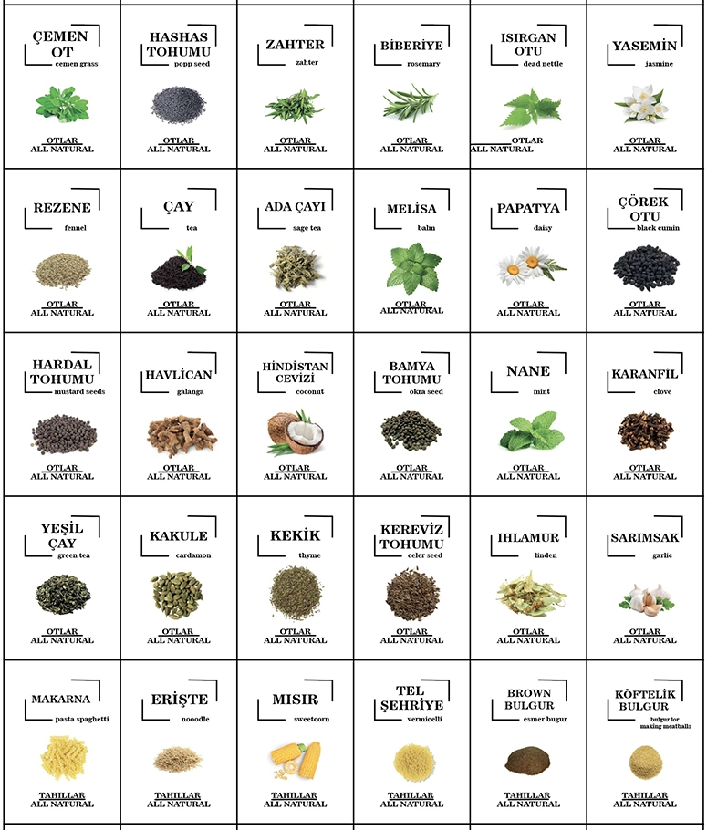 Renkli Kuruyemiş, Baharat, Bakliyat için Suya Dayanıklı Etiketleri - 114 Adet Folyo Sticker