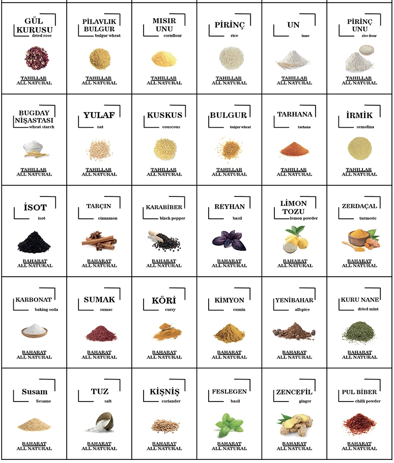 Renkli Kuruyemiş, Baharat, Bakliyat için Suya Dayanıklı Etiketleri - 114 Adet Folyo Sticker