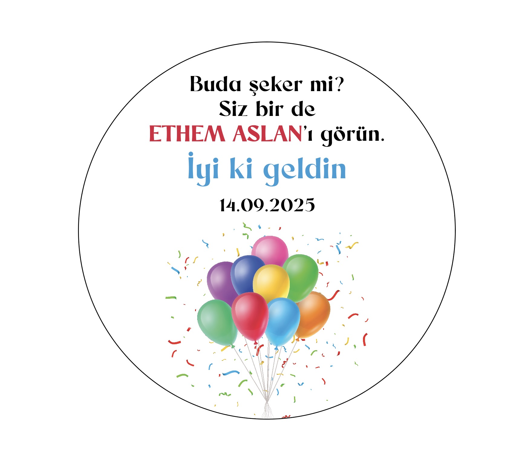 Balonlu Konsept, Hediyelik Etiket 4cm - 110 Adet Folyo Sticker