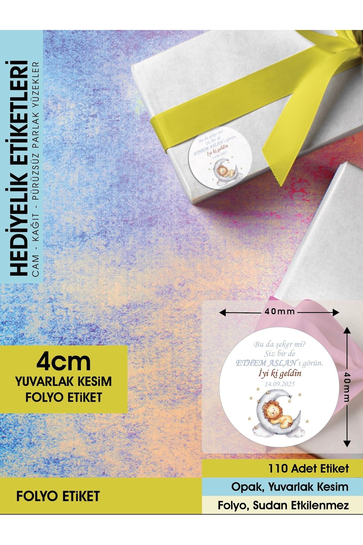 Aslan Konseptli Etiket, Hediyelik Etiket 4cm - 110 Adet Folyo Sticker