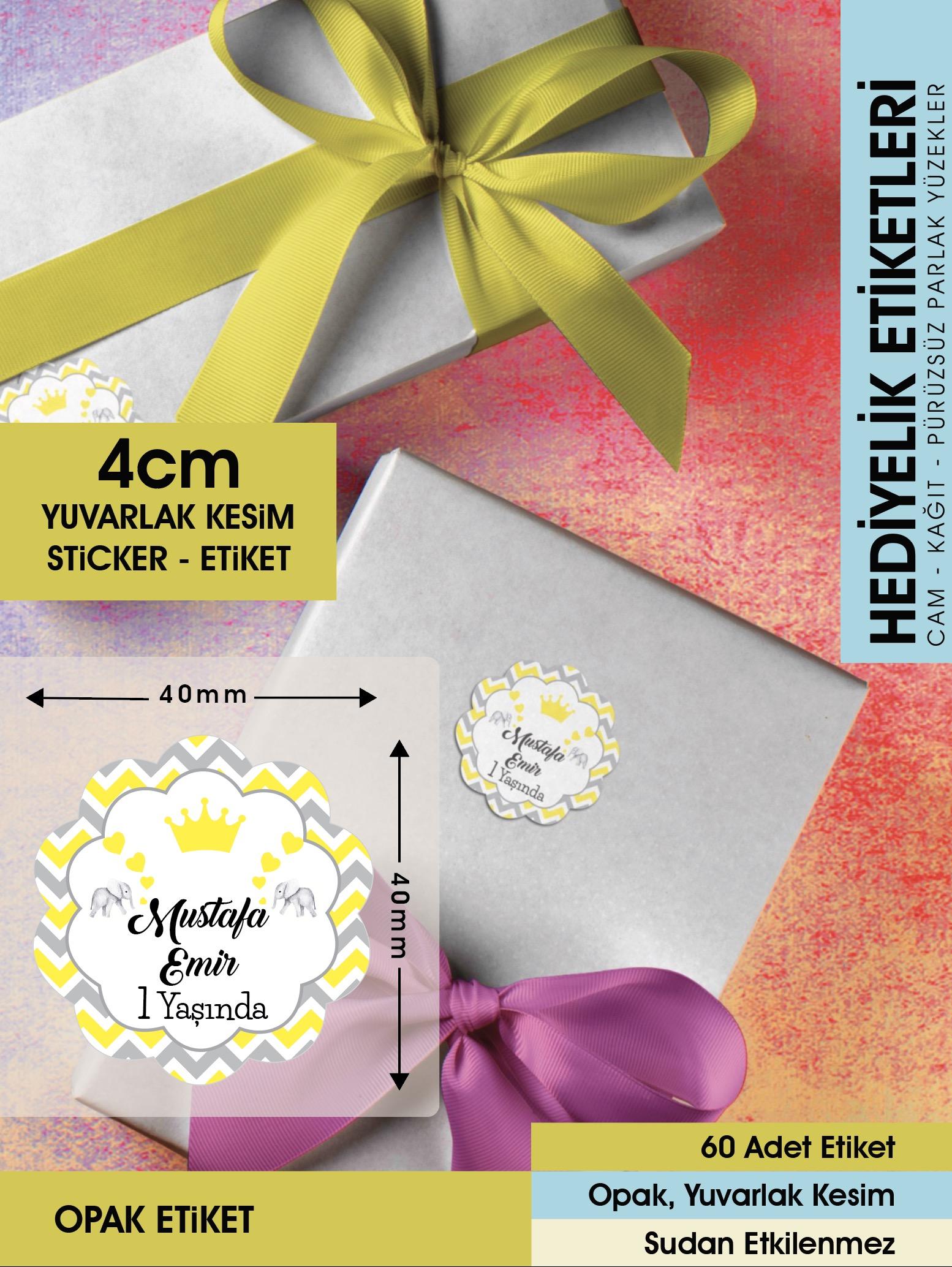 Doğum Günü Etiketi-fil, Kral Taçlı Cemiyetlerinize Için 4cm - 60 Adet Opak Sticker