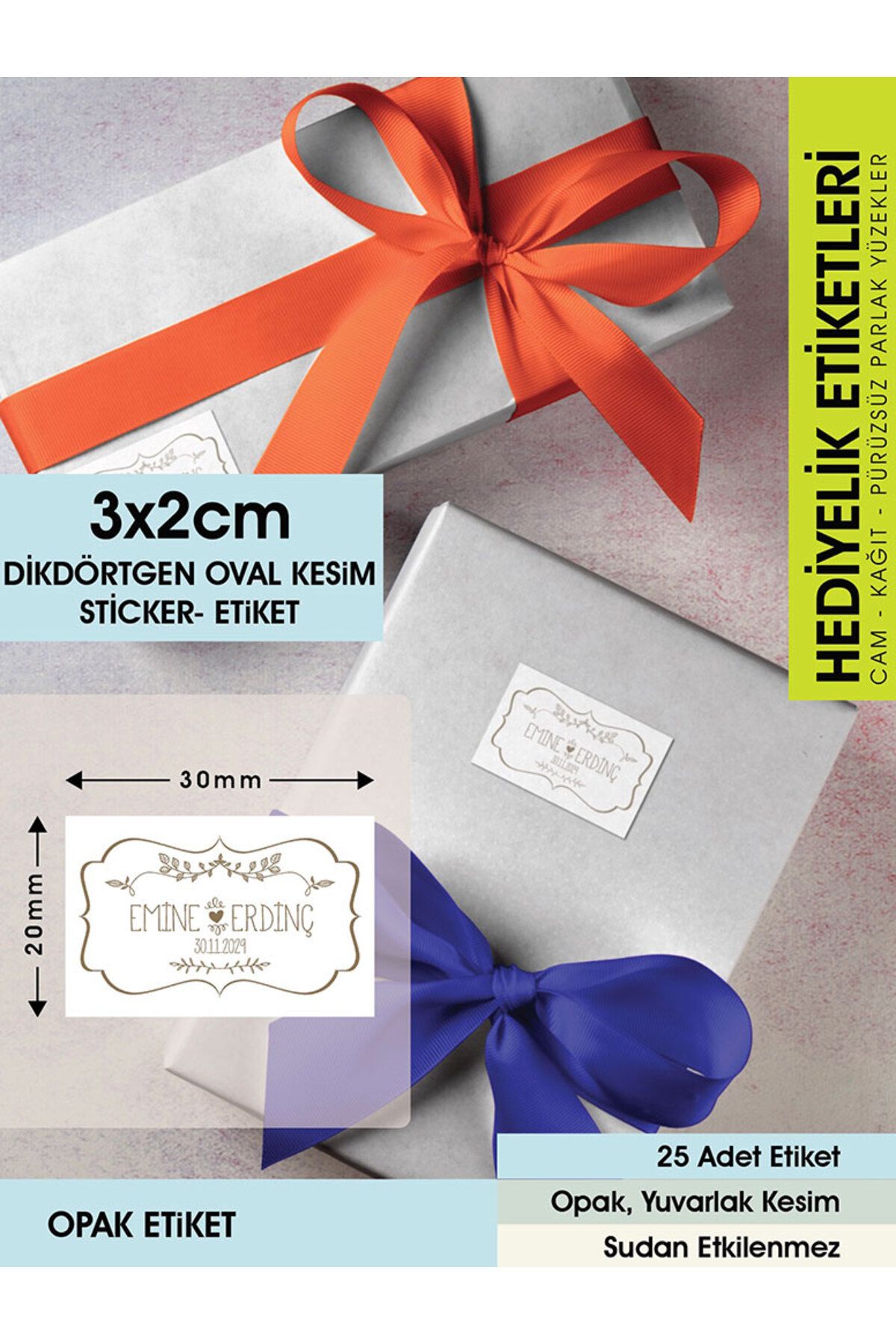 Vintage Etiket Beyaz Zemin- 3x2 Cm Düz Kesim-150 Adet Opak Yapışkan Etiket