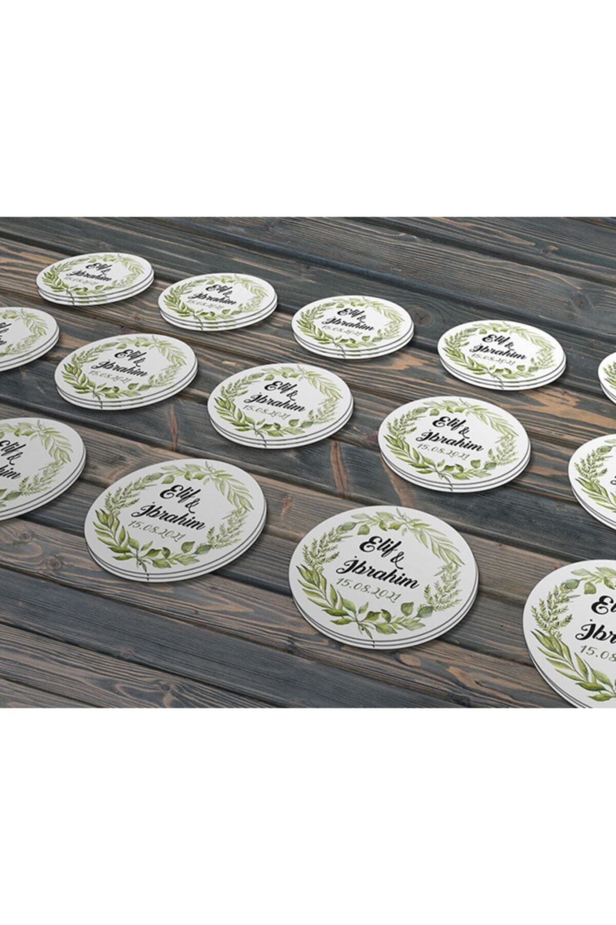 Yeşil Yapraklı Çelenk Modeli Ürünlerinize Özel 3cm - 100 Adet Opak Sticker