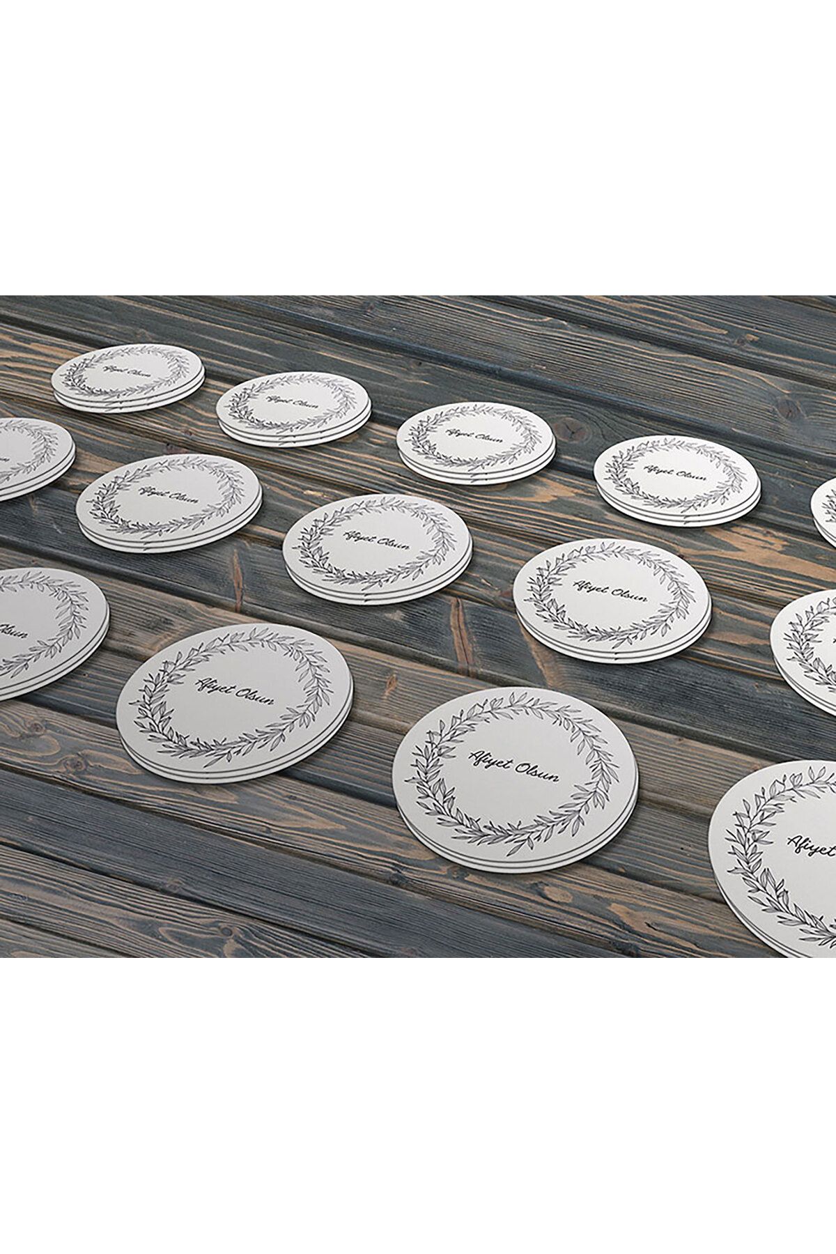 Çiçek Motifli Çelenk Afiyet Olsun Etiketi 3 Cm - 100 Adet Opak Sticker