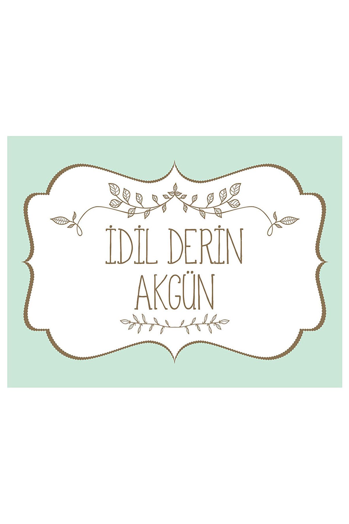 Vintage Desenli Soft Yeşil Renkli Etiket Modeli - 4x3 Cm Düz Kesim - 80 Adet Opak Sticker
