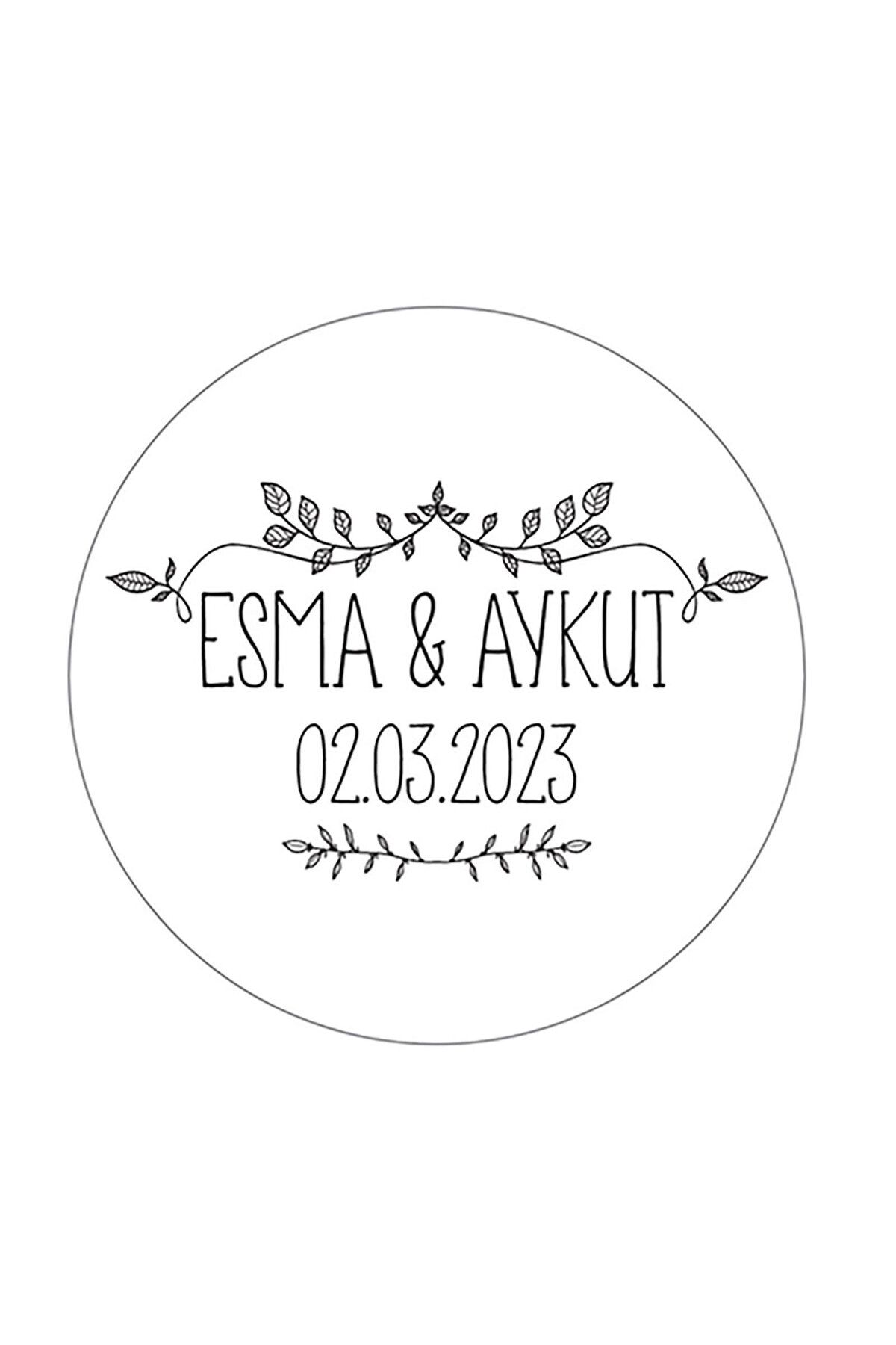 Çiçek Desenli Etiket Modeli, Düğün Hediyelik Etiket 5cm - 100 Adet Folyo Sticker