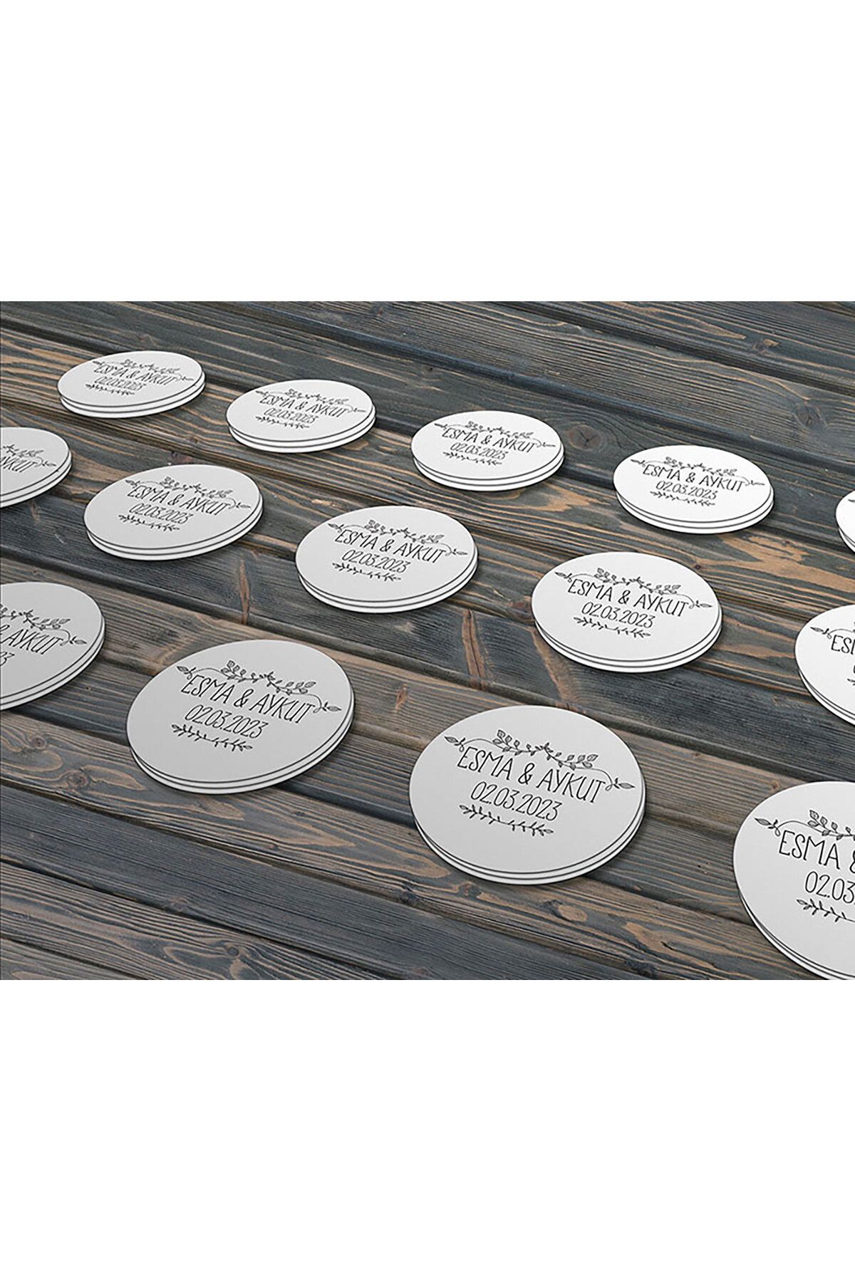 Çiçek Desenli Etiket Modeli, Düğün Hediyelik Etiket 5cm - 100 Adet Folyo Sticker