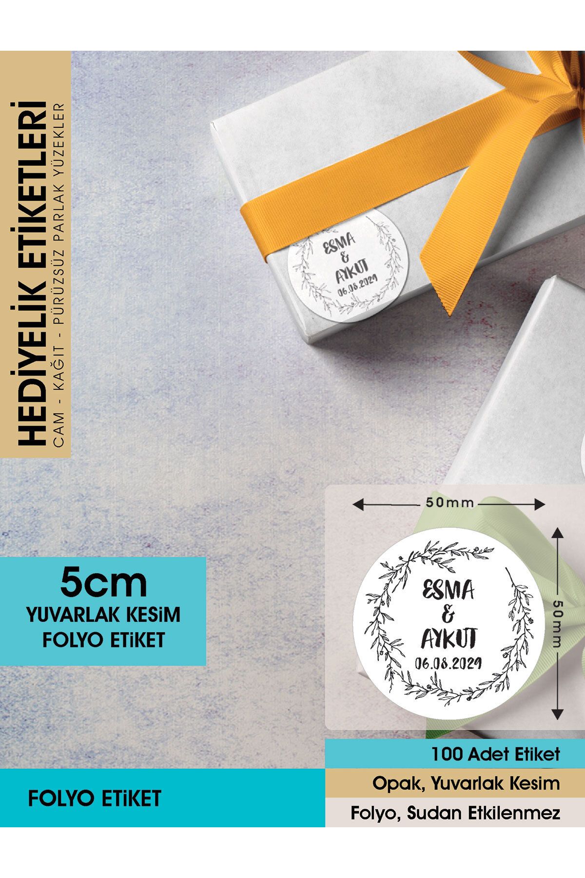 Çelenk Çiçek Motifli Etiket Modeli Ürünlerinize Özel 5 Cm - 100 Adet Folyo Sticker