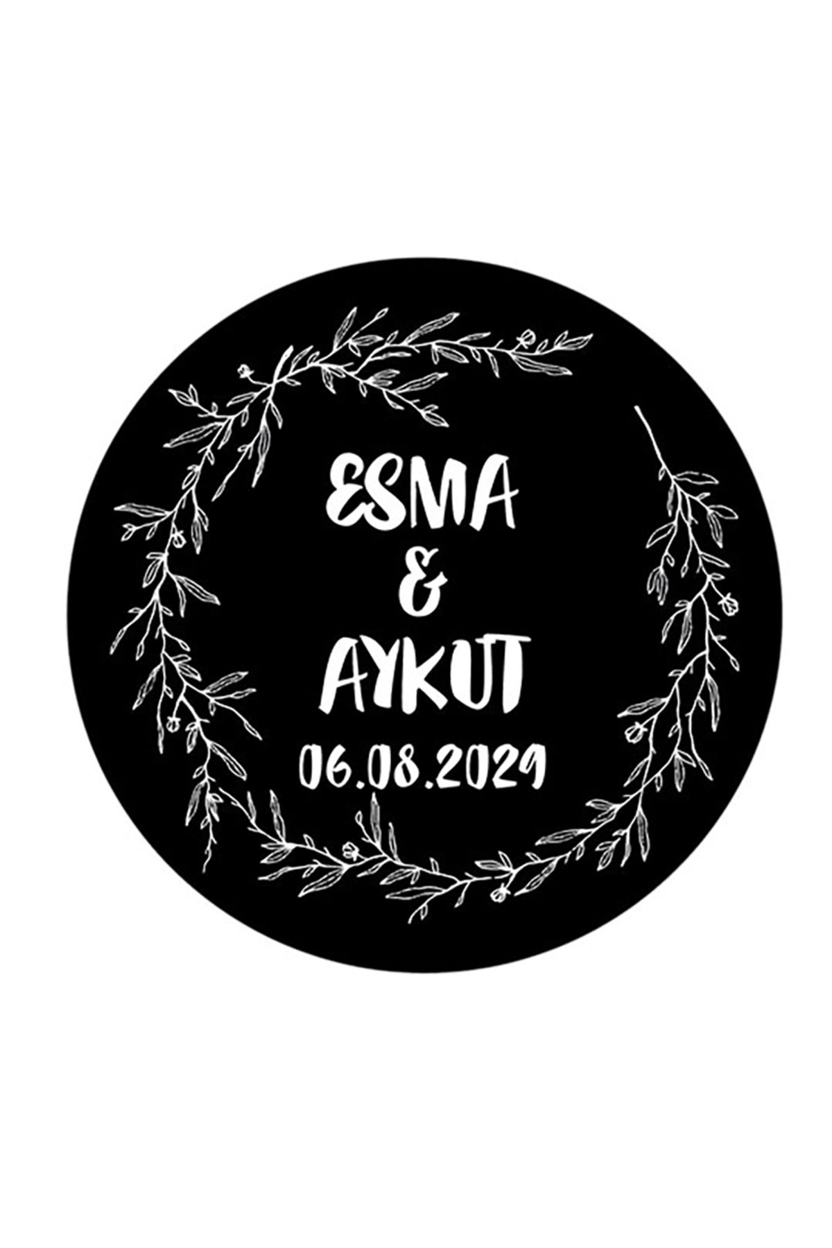 Çelenk Çiçek Motifli, Siyah Etiket Modeli Ürünlerinize Özel 4 Cm - 60 Adet Opak Sticker