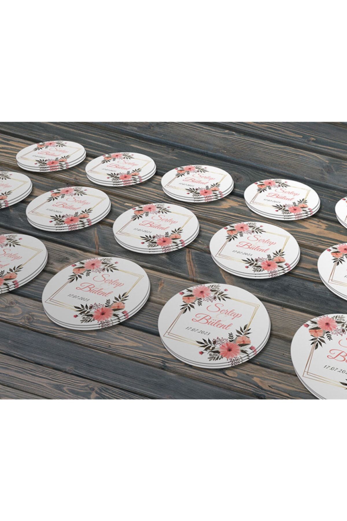 Suluboya Çiçek Modeli-4 Düğün Ürünlerinize Özel 3cm -  100 Adet Opak Sticker
