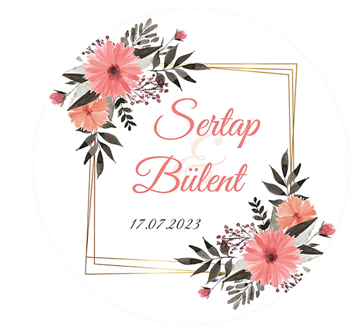 Suluboya Çiçek Modeli-4 Düğün Ürünlerinize Özel 3cm - 130 Adet Folyo Sticker