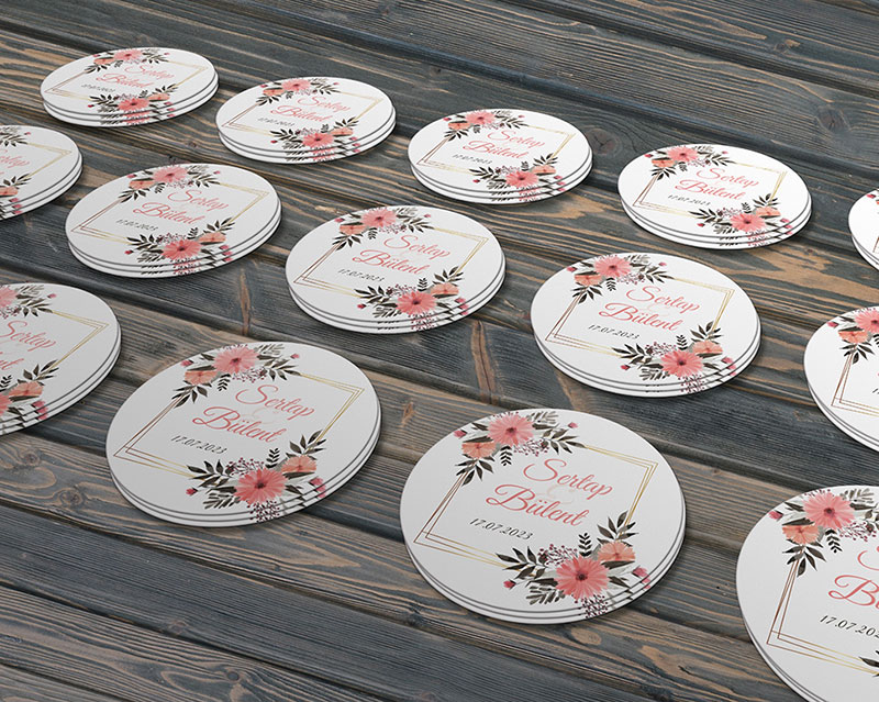 Suluboya Çiçek Modeli-4 Düğün Ürünlerinize Özel 4cm - 60 Adet Opak Sticker