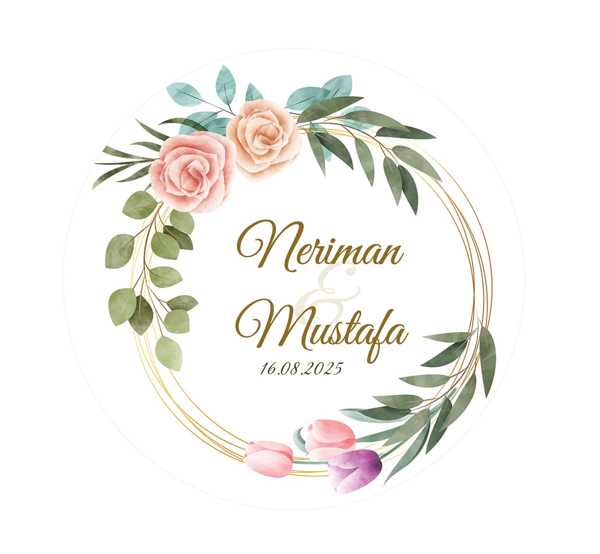 Suluboya Çiçek Modeli 3, Etiket Modeli Ürünlerinize Özel 4cm - 60 Adet Opak Sticker