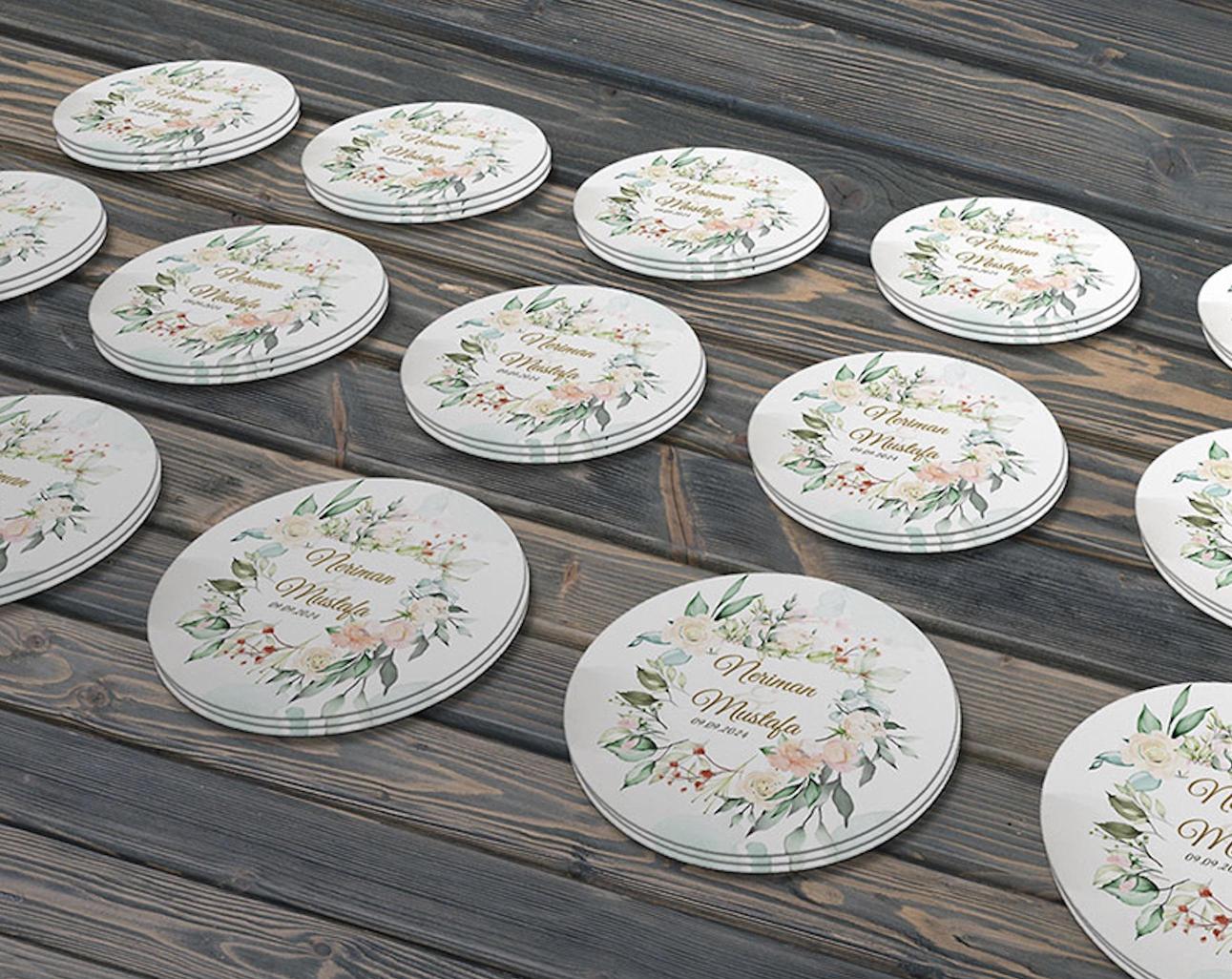 Suluboya Çiçek Modeli 2, Etiket Modeli Ürünlerinize Özel 3cm - 130 Adet Folyo Sticker