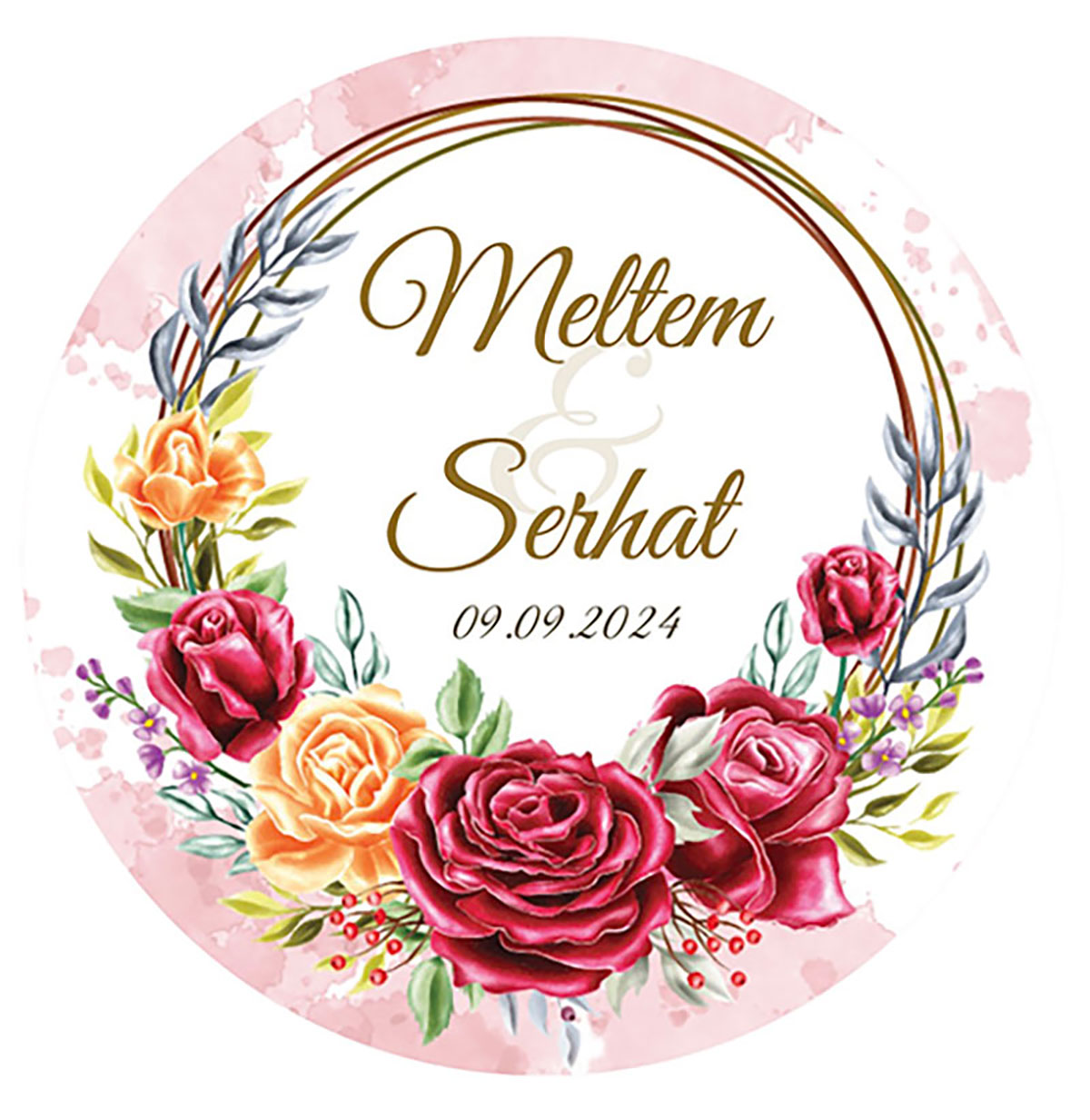 Kırmızı Gül Düğün Etiket Modeli Ürünlerinize Öze 3cm - 130 Adet Folyo Sticker